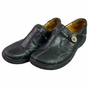 Clarks Structured Shoes Womens 7W Black Leather Slip On Career Office Everyday Fox Flat Pedal Shoes