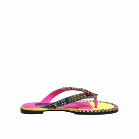 Dolce & Gabbana Multicolor Rhinestone Flip Flop Flat Sandals Shoes Winter Flat Shoes