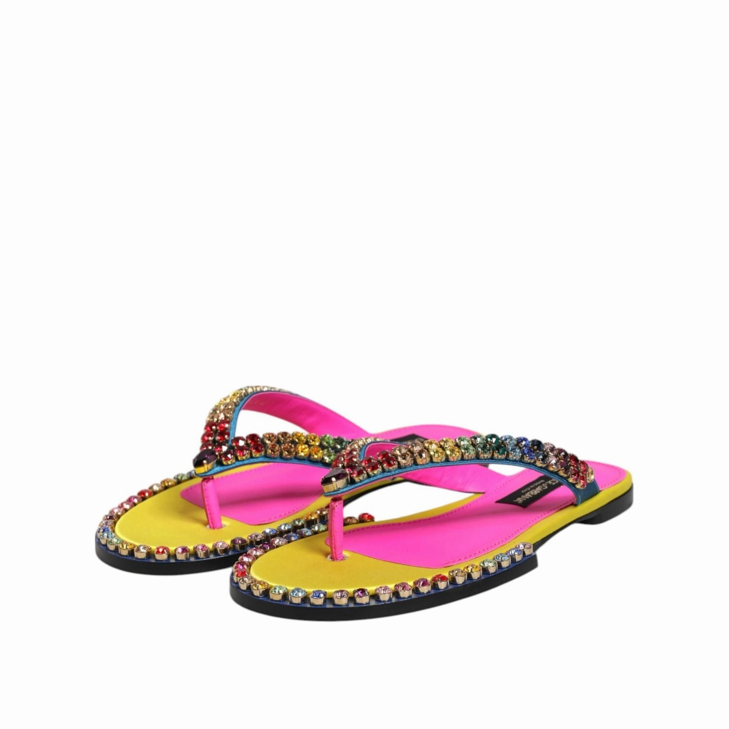 Dolce & Gabbana Multicolor Rhinestone Flip Flop Flat Sandals Shoes Basketball Shoes For Flat Wide Feet