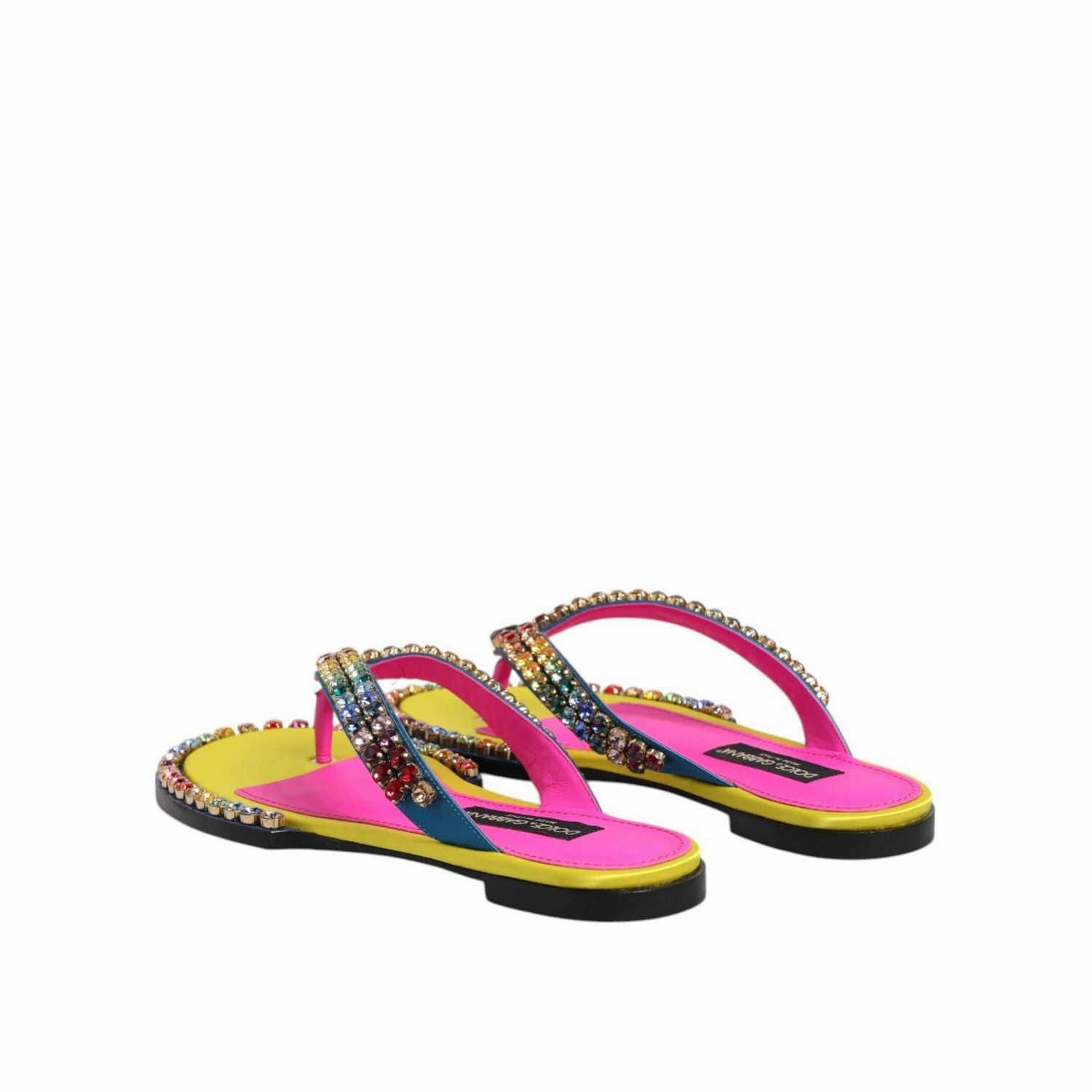 Dolce & Gabbana Multicolor Rhinestone Flip Flop Flat Sandals Shoes Flat Bed Shoes