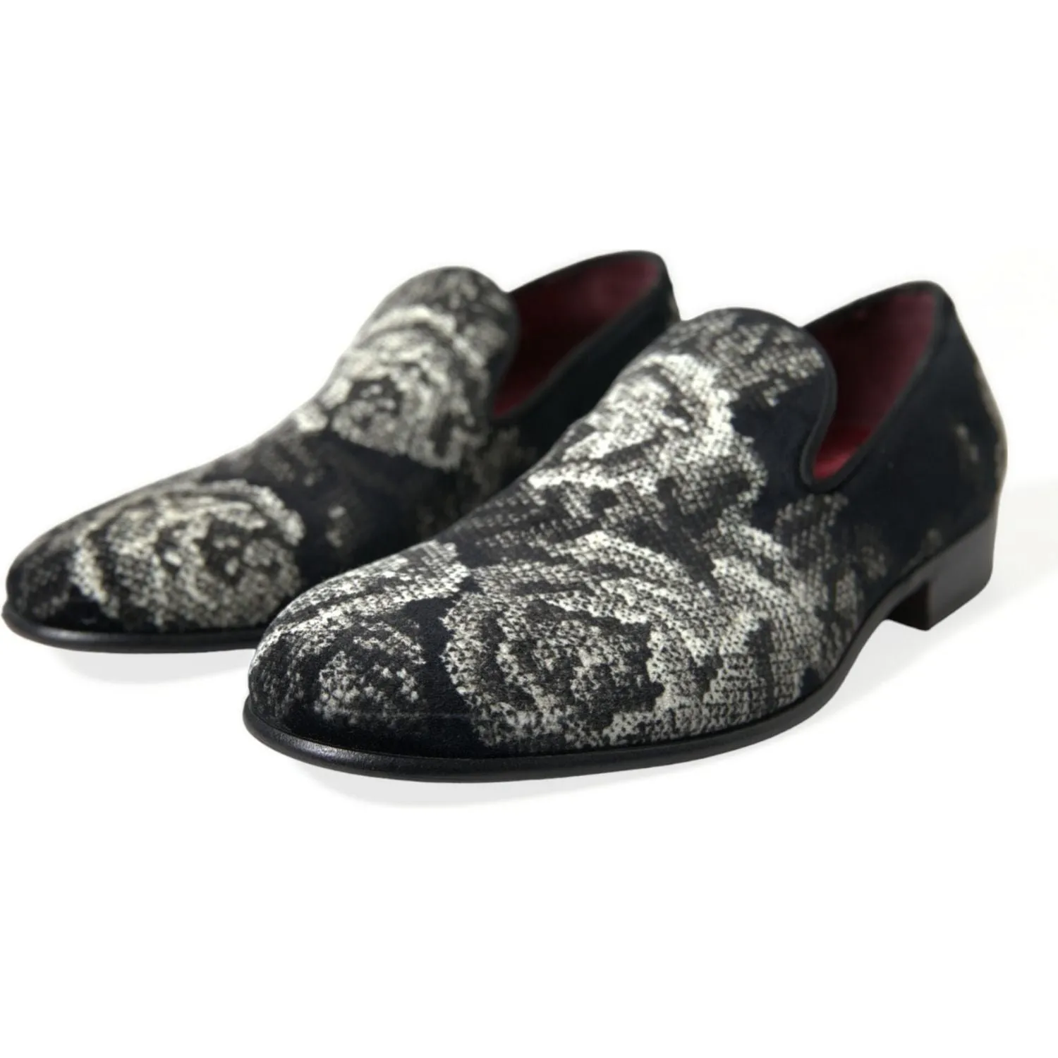 Socks And Slides Dolce & Gabbana Black Floral Slippers Men Loafers Dress Shoes