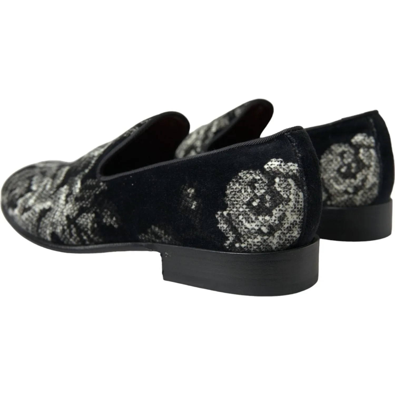 Dolce & Gabbana Black Floral Slippers Men Loafers Dress Shoes Portuguese Slippers