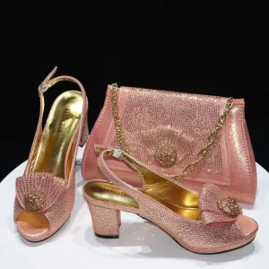 Slip On Walking Shoes Venus Chan 2024 Italian Design Girly Style Golden Color Wedding Shoes And Bag Full Diamond Decoration Metal Closure Bags
