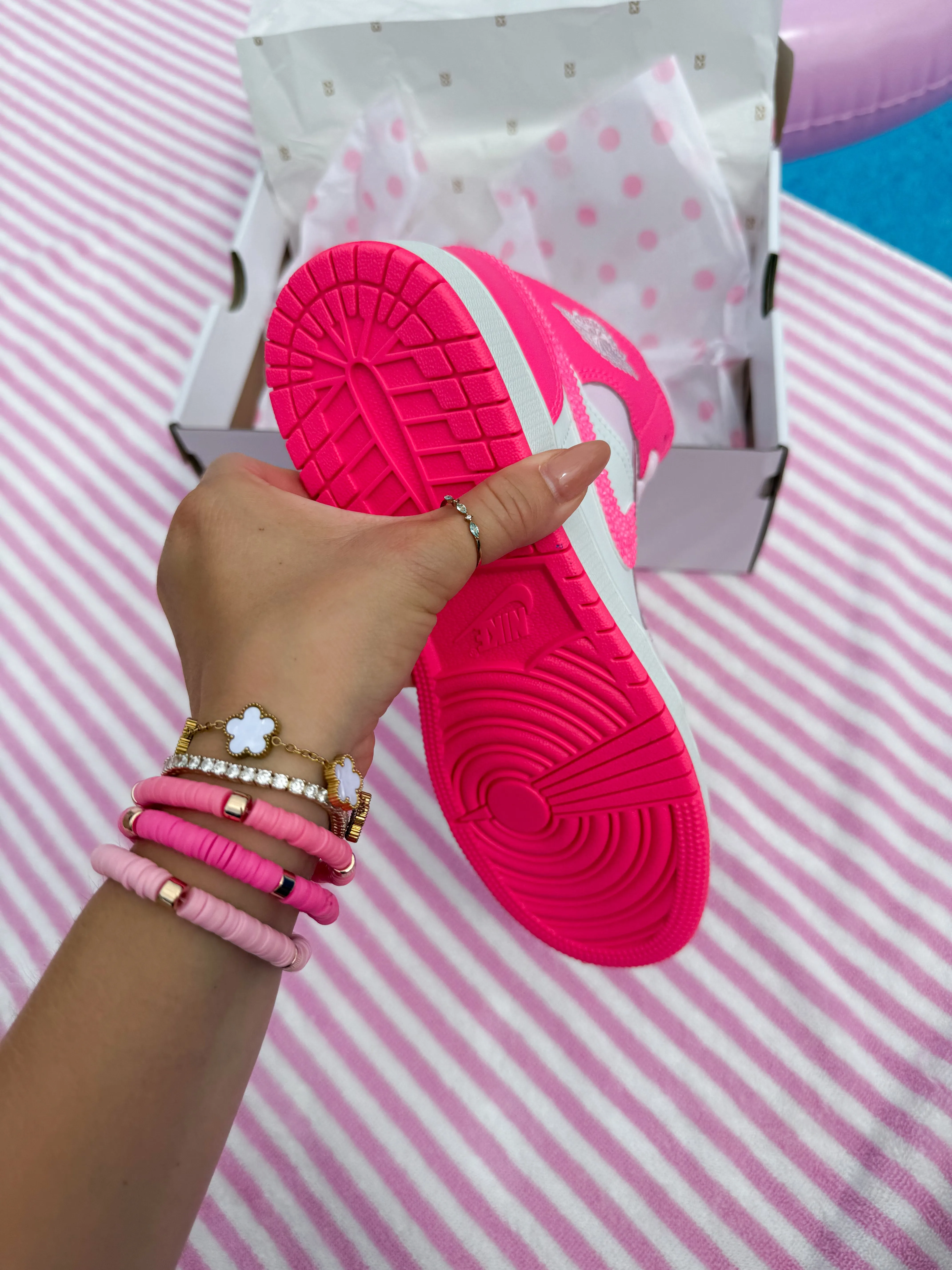 Champs Sports Adidas Shoes SIZE 7 Bubblegum Barbie Pink Denim Swarovski Womens Air Jordan 1 Mid Shoes