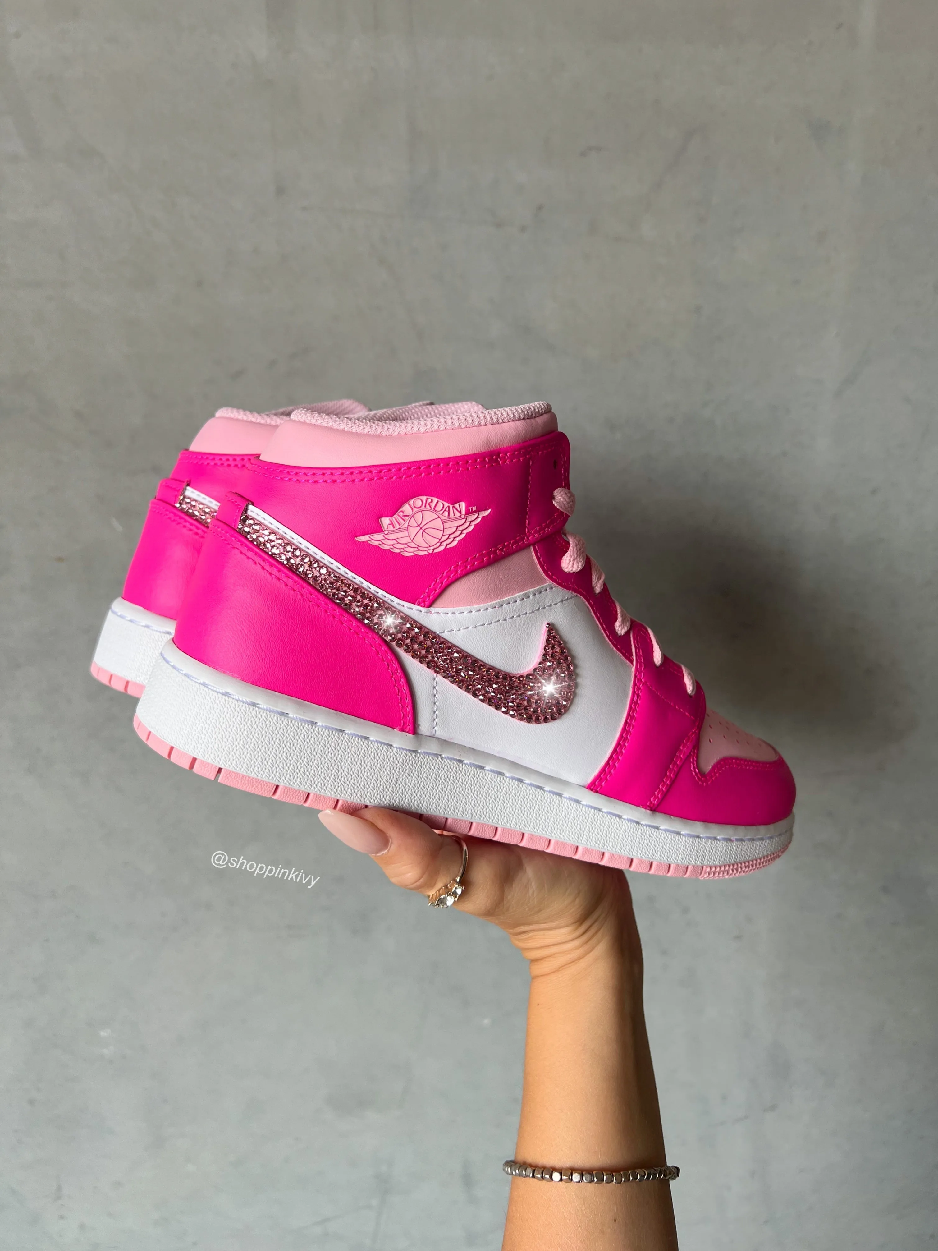 SIZE 6 VIRAL BARBIE Pink Swarovski Womens Air Jordan 1 Mid Shoes Adidas Tennis Shoes Nmd