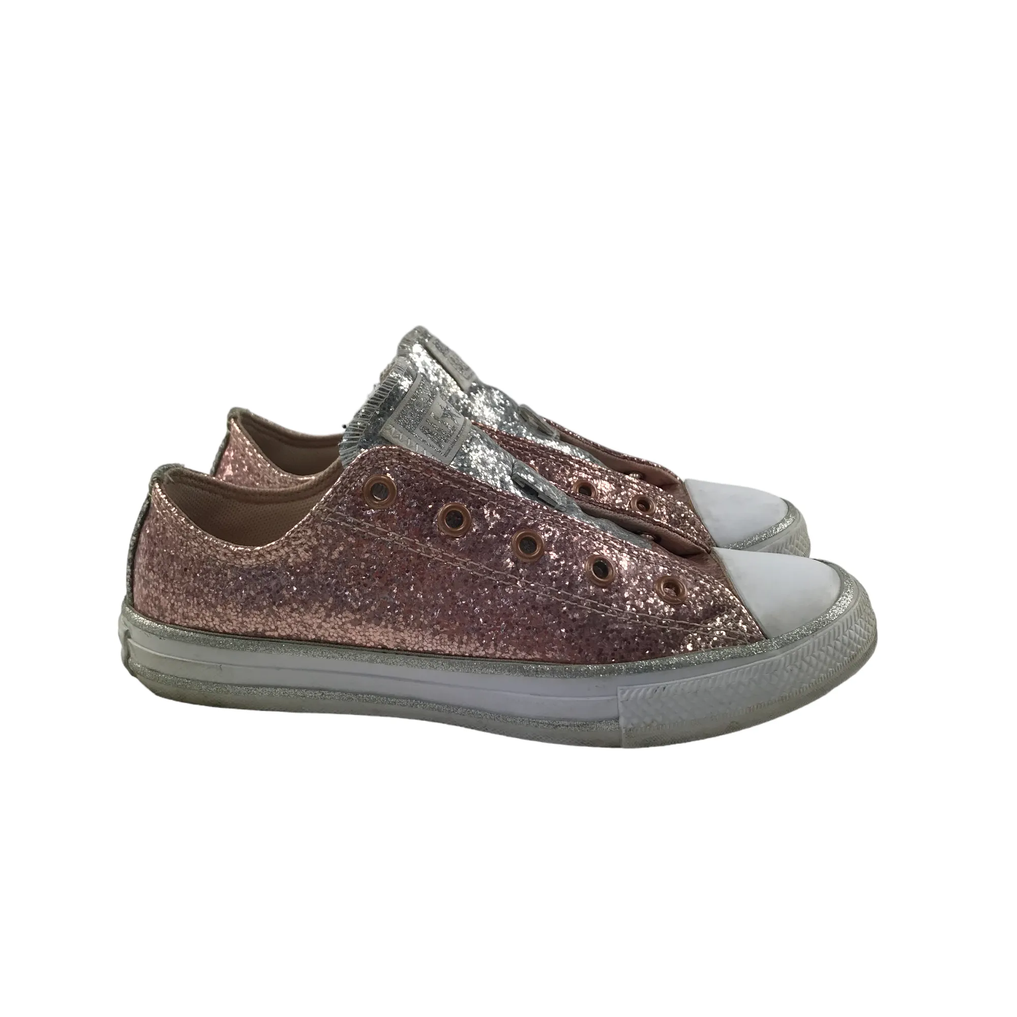 Converse All Star Trainers Shoe Size 2 Pink Sparkly Missing Laces Skateboarding Sneakers