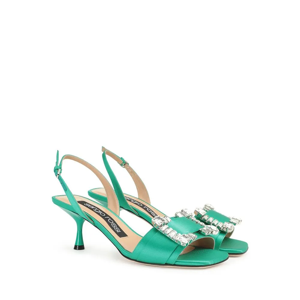Best Mid Skate Sergio Rossi Green Silk Stiletto Heel Sandals