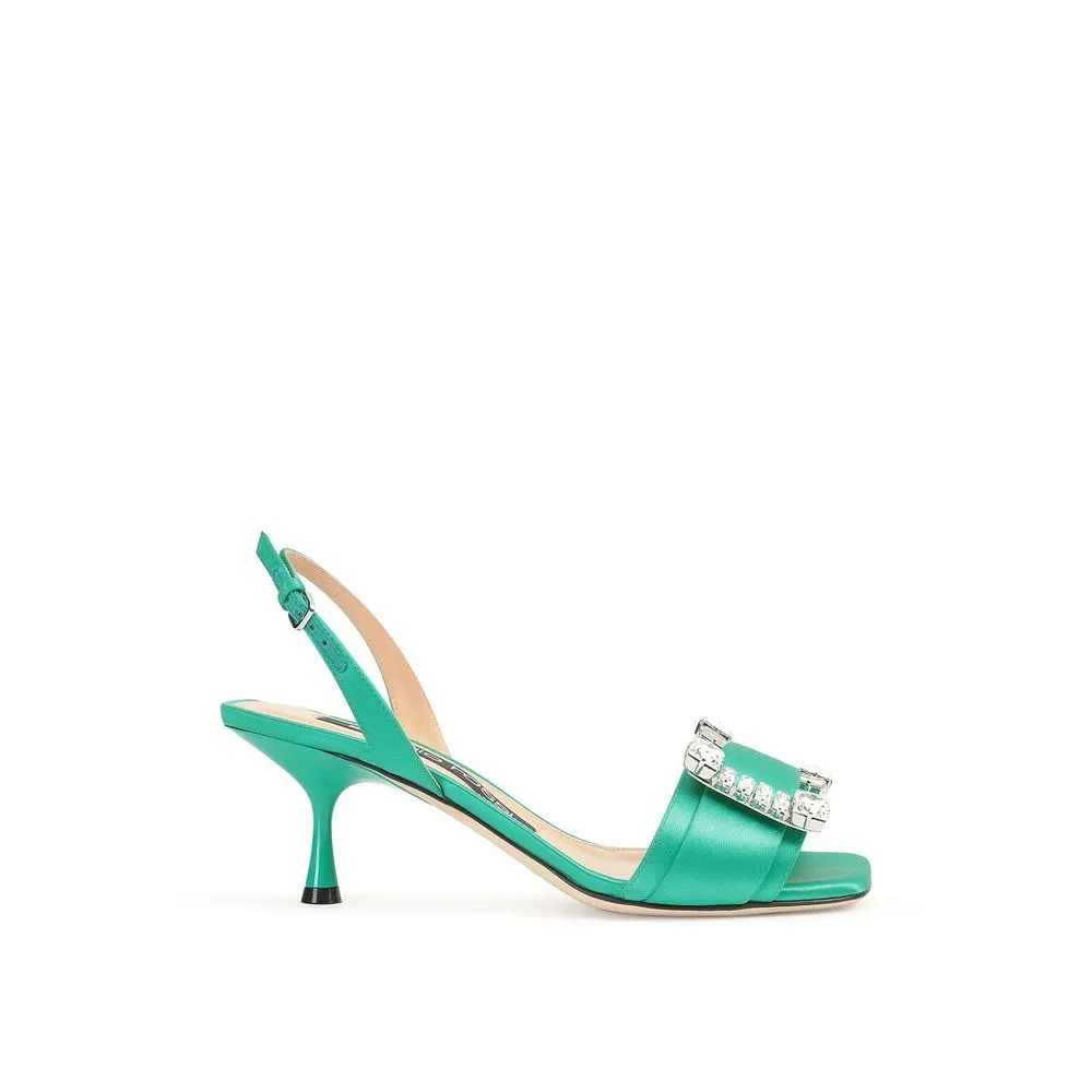 Sergio Rossi Green Silk Stiletto Heel Sandals Formal Skate