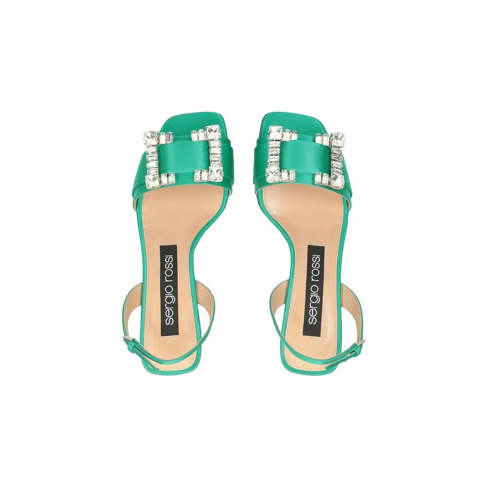 Sergio Rossi Green Silk Stiletto Heel Sandals Making Skate Shoes