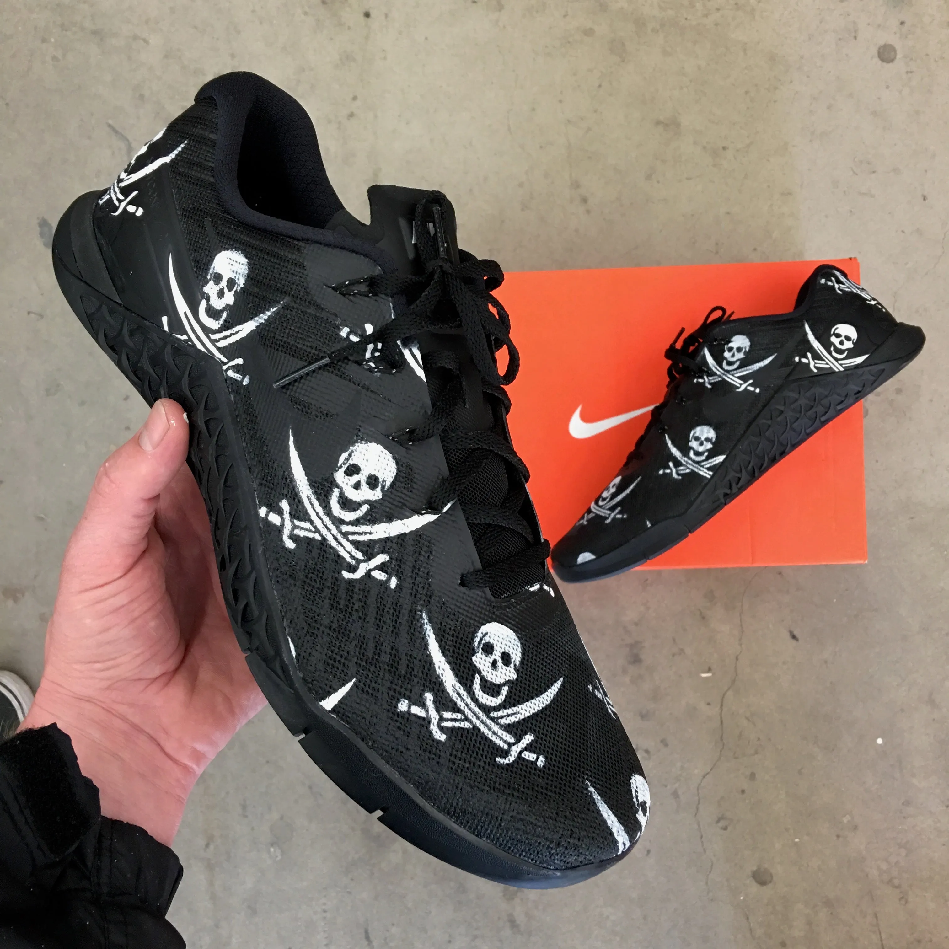 Custom Hand Painted Crossbones Skull Nike Metcon Crossfit Shoe Asics Minimalist Running Shoes