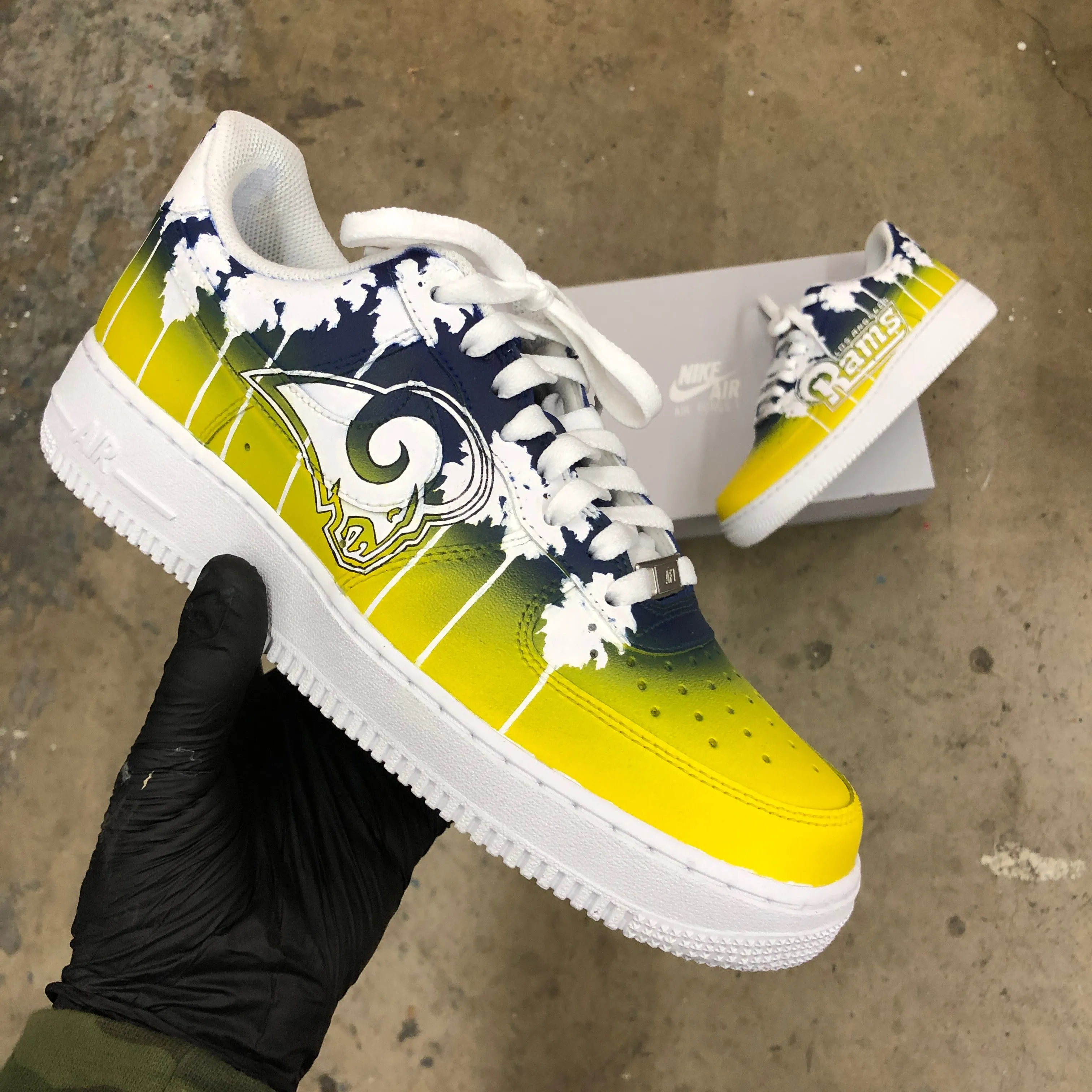 Custom Hand Painted Football Los Angeles Rams Nike Air Force 1 Low Shoes Like Asics Gel Kayano