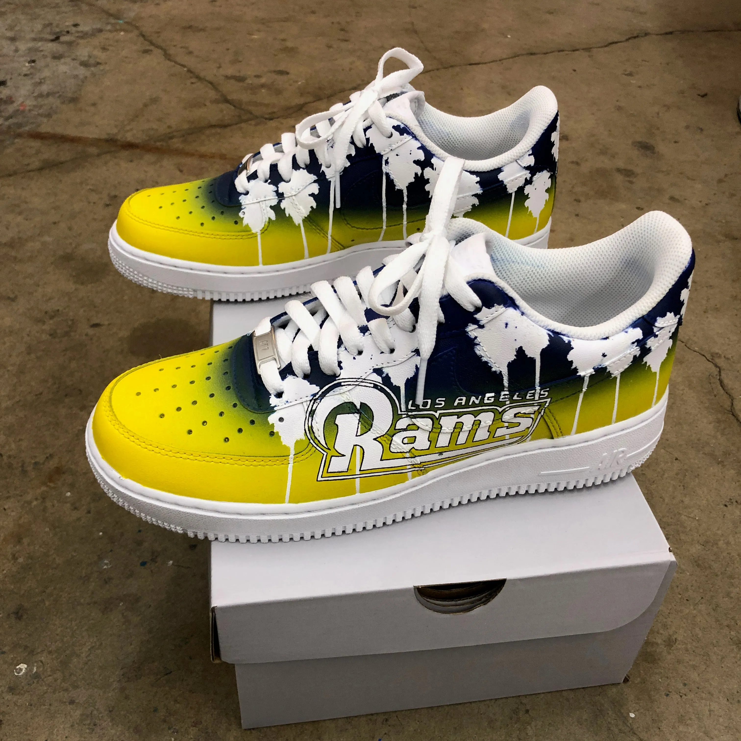 Custom Hand Painted Football Los Angeles Rams Nike Air Force 1 Low Asics Shoe Store Near Me