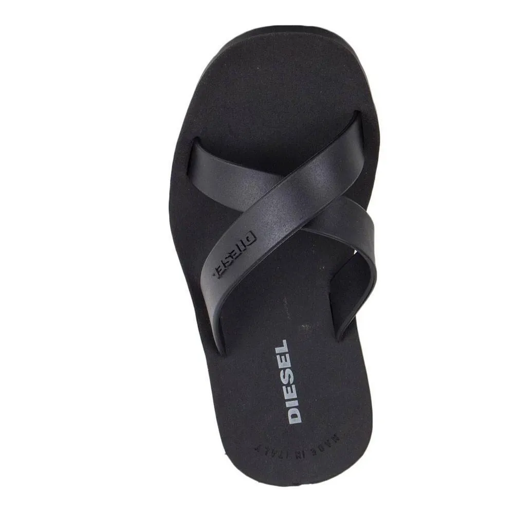 Earthing Flip Flops Diesel Plaja Wash Black Strap Plastic Sandals