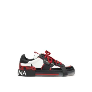 Rain Shoes Flats Dolce & Gabbana Black And White Leather Low Top Sneakers