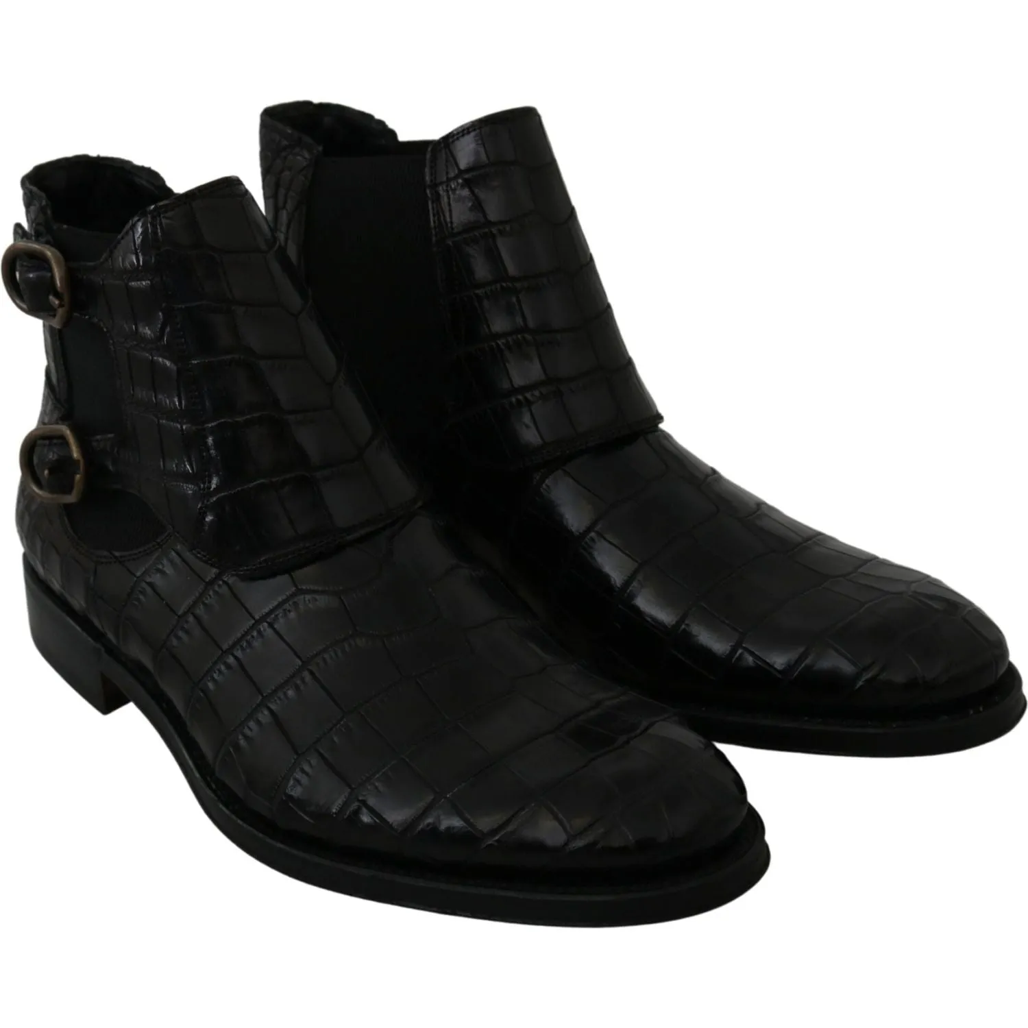Dolce & Gabbana Black Crocodile Leather Derby Boots Shoes Winter Boots With Heels
