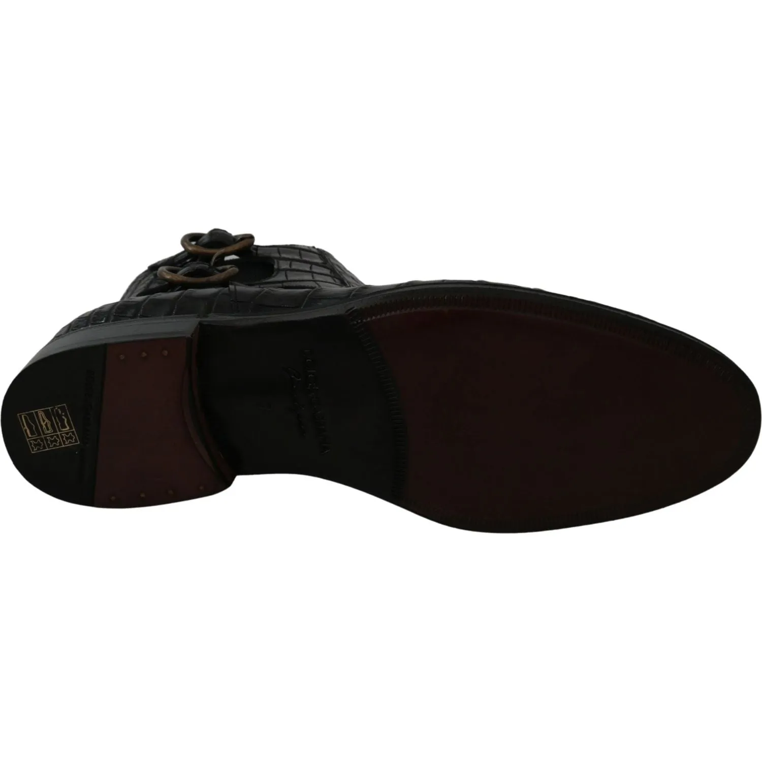 Dolce & Gabbana Black Crocodile Leather Derby Boots Shoes Boots With Narrow Calf