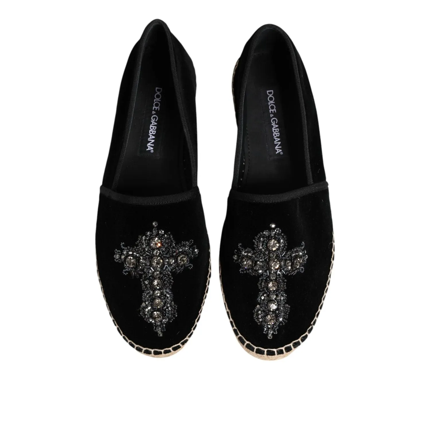 Casual Leather Shoes For Sale Dolce & Gabbana Black Cross Crystal Slip On Espadrille Shoes