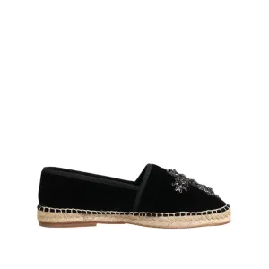Dolce & Gabbana Black Cross Crystal Slip On Espadrille Shoes Casual.dress Shoes