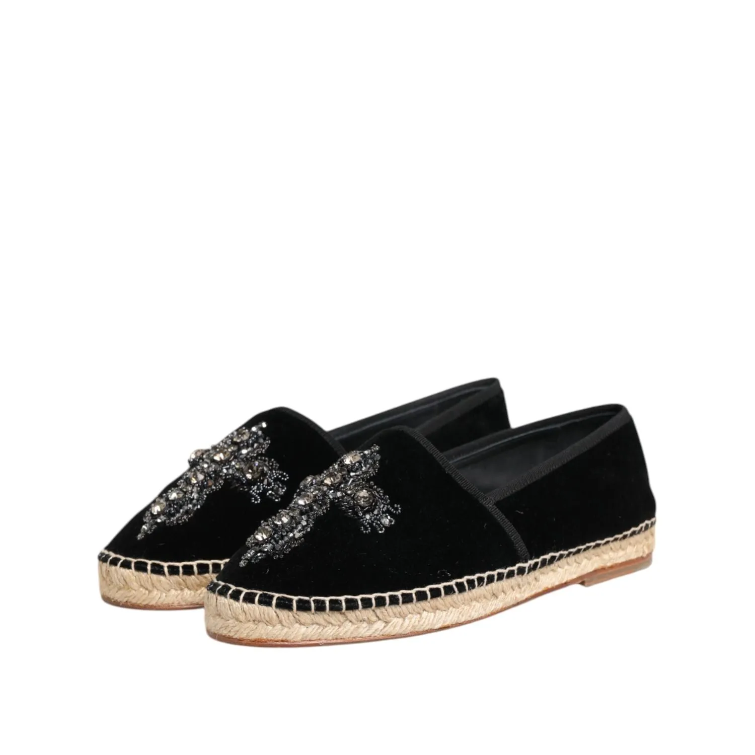 Dolce & Gabbana Black Cross Crystal Slip On Espadrille Shoes Champion Casual Shoes