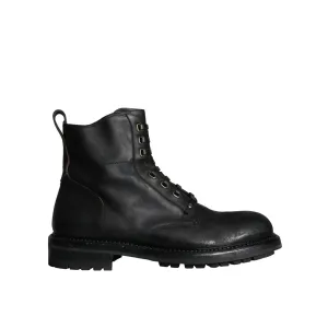 Dolce & Gabbana Black Lace Up Mid Calf Boots Men Shoes Supernatural Boots