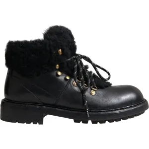 Comfortable Safety Toe Boots Dolce & Gabbana Black Leather Bernini Shearling Boots Shoes