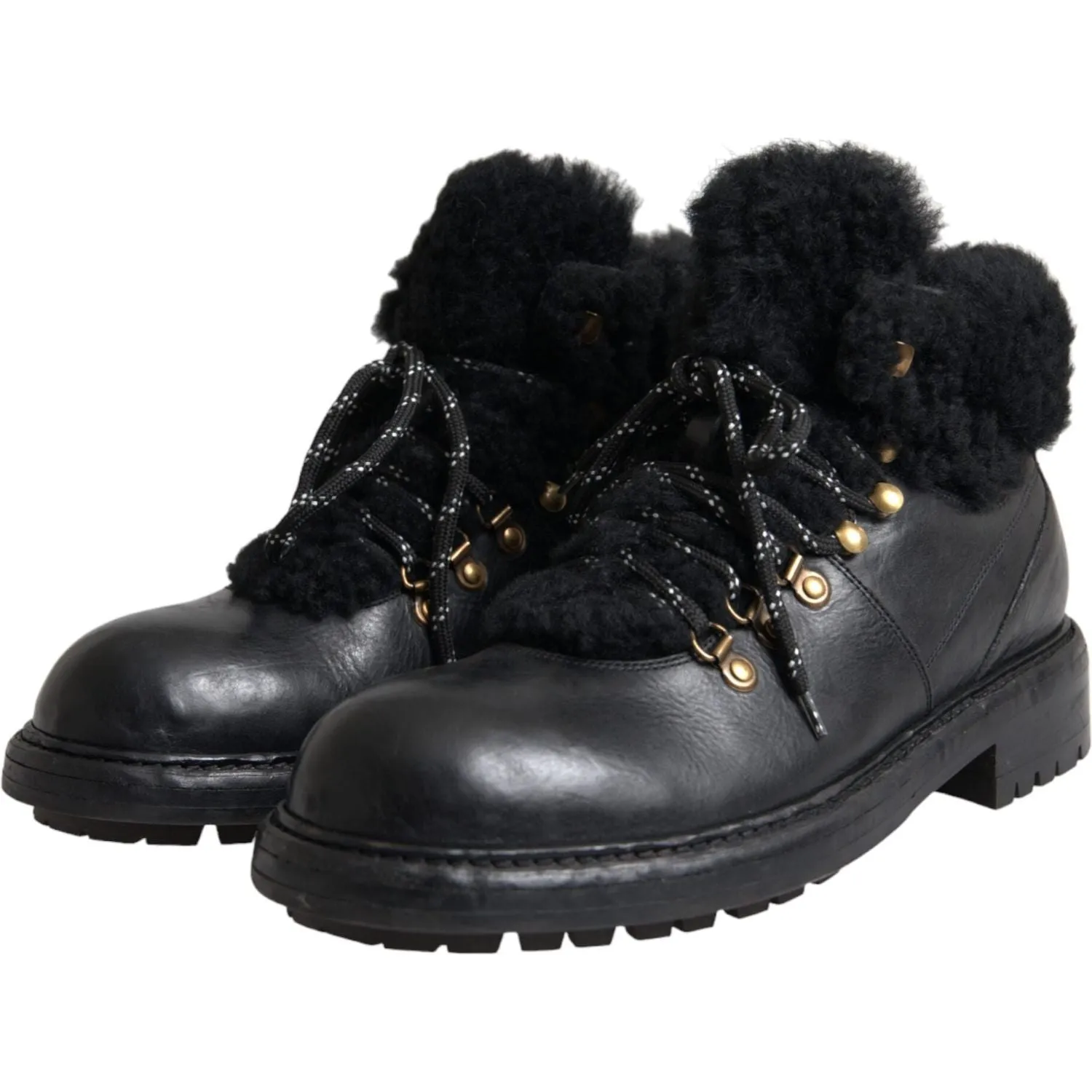 Dolce & Gabbana Black Leather Bernini Shearling Boots Shoes Puss And Boots Movie