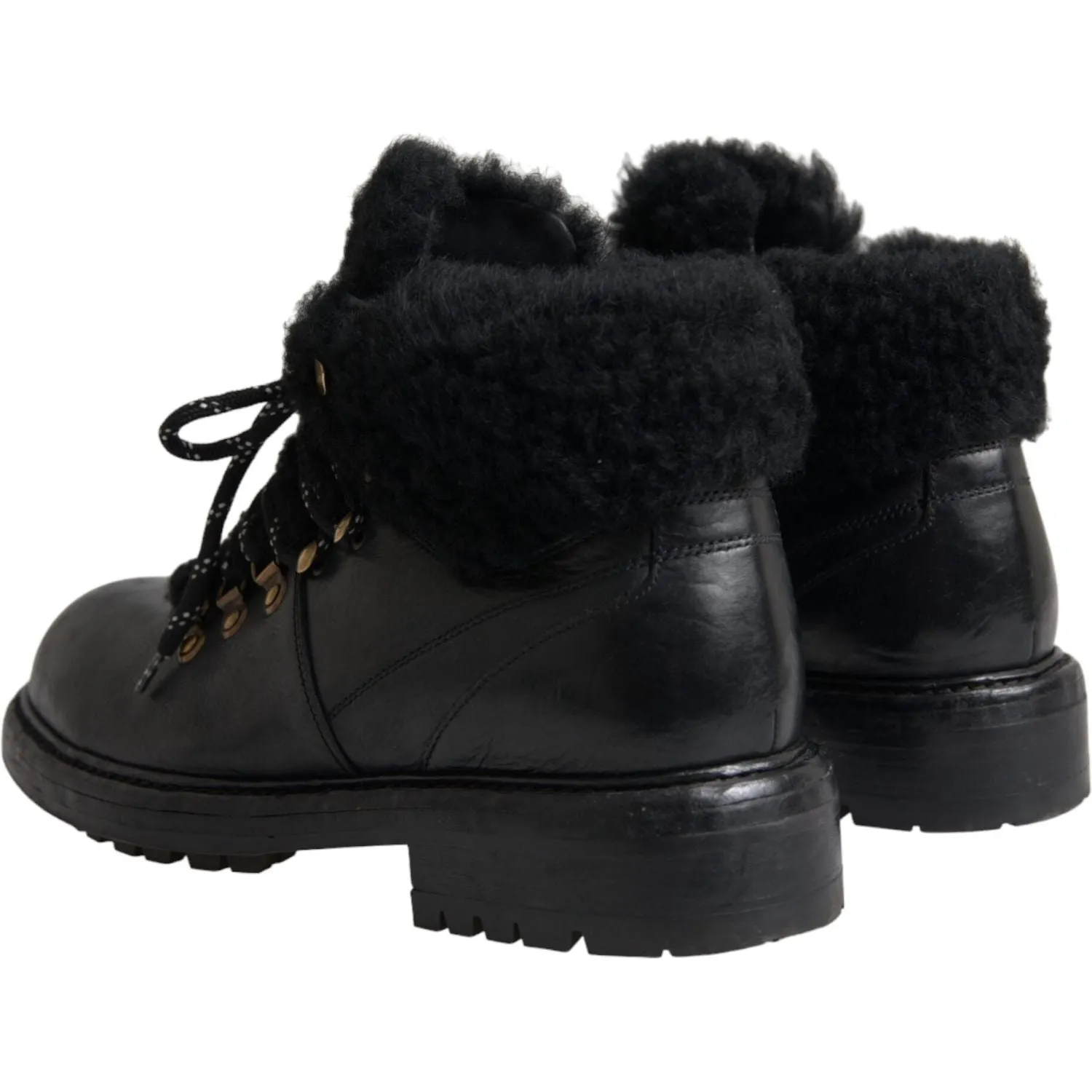 H&m Boots Dolce & Gabbana Black Leather Bernini Shearling Boots Shoes