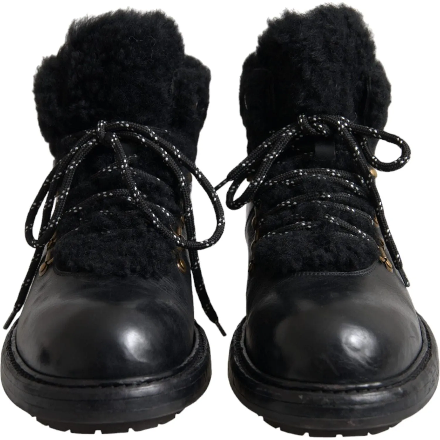Dolce & Gabbana Black Leather Bernini Shearling Boots Shoes Bogg Boots