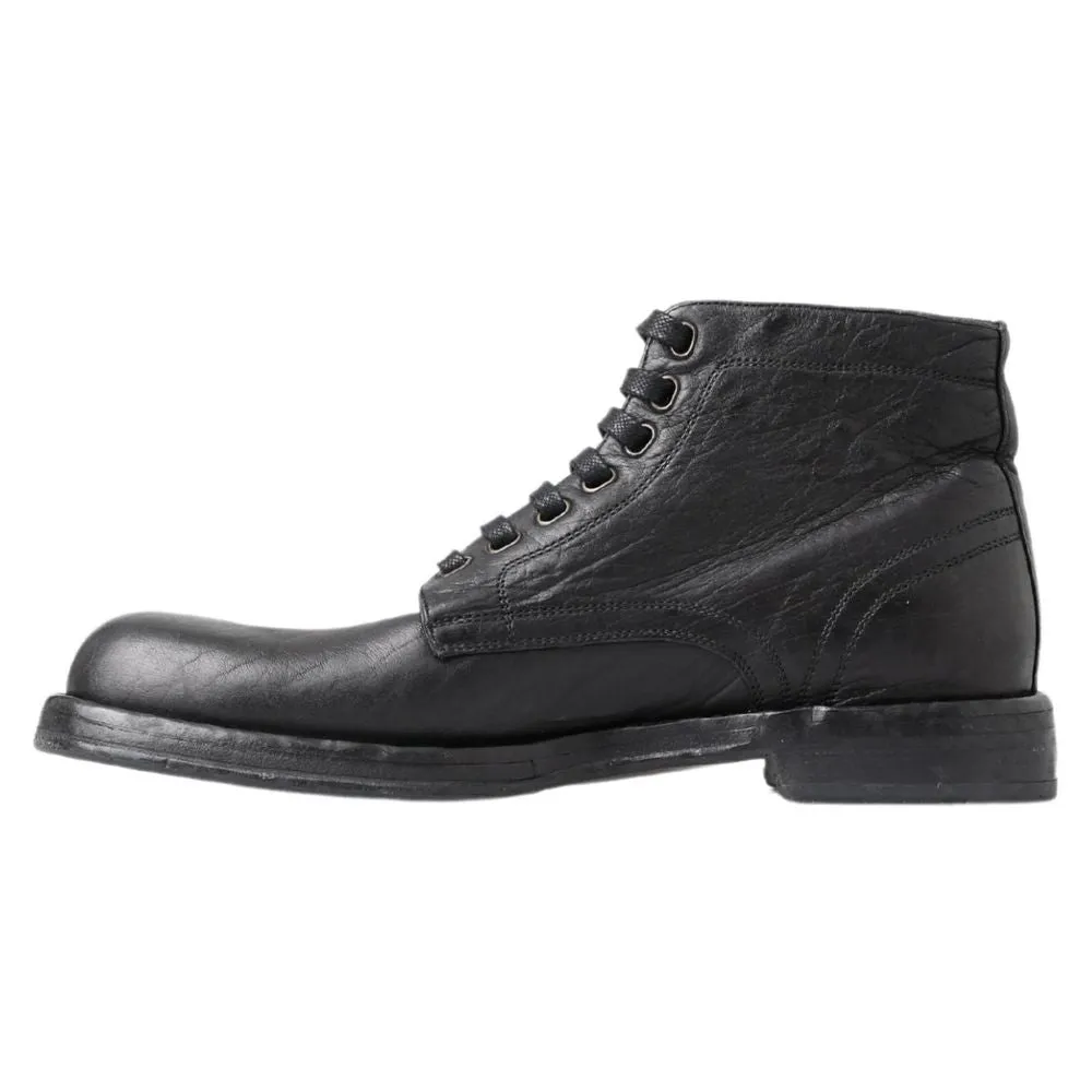 Dolce & Gabbana Black Leather Lace-Up Boots Victorian Style Boots