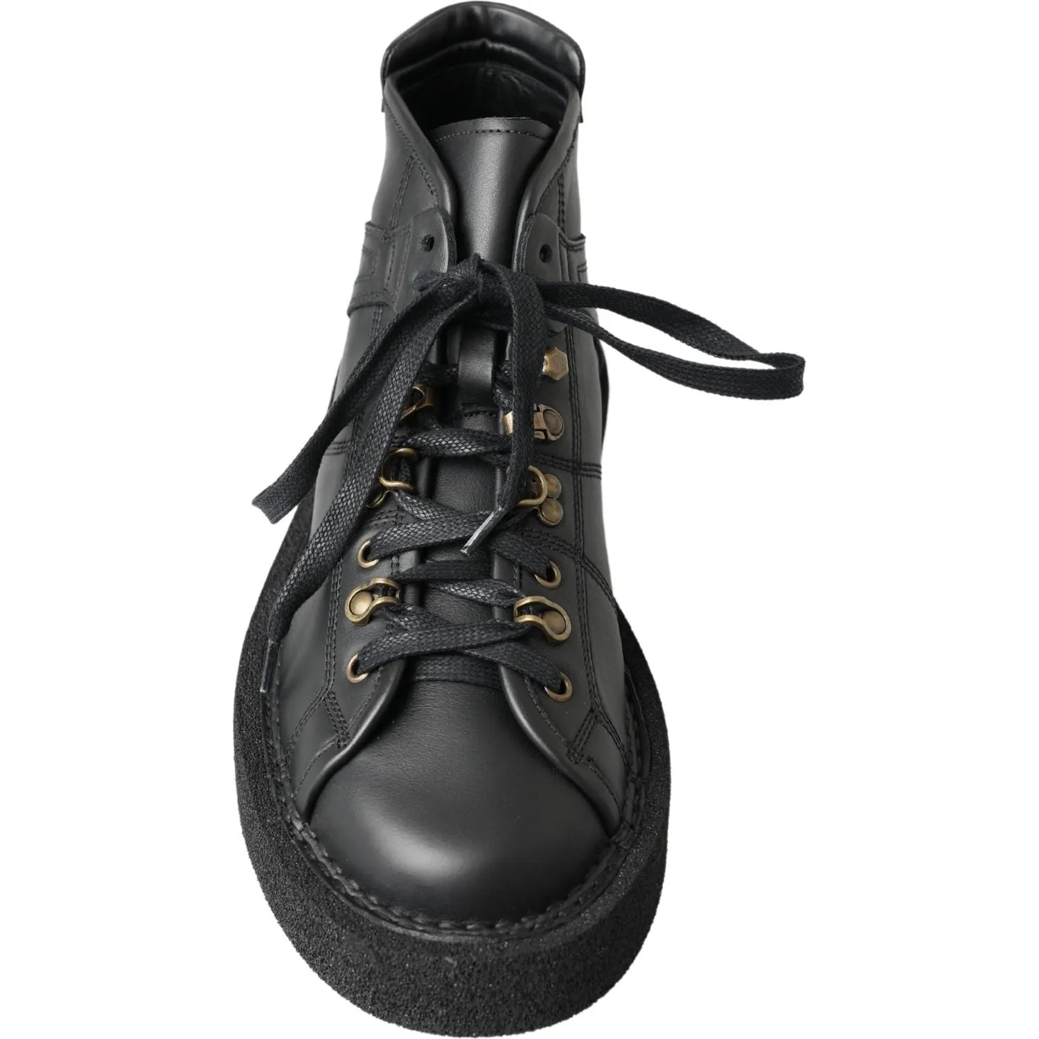 Dolce & Gabbana Black Leather Slip on Stretch Boots Insulated Rubber Rain Boots