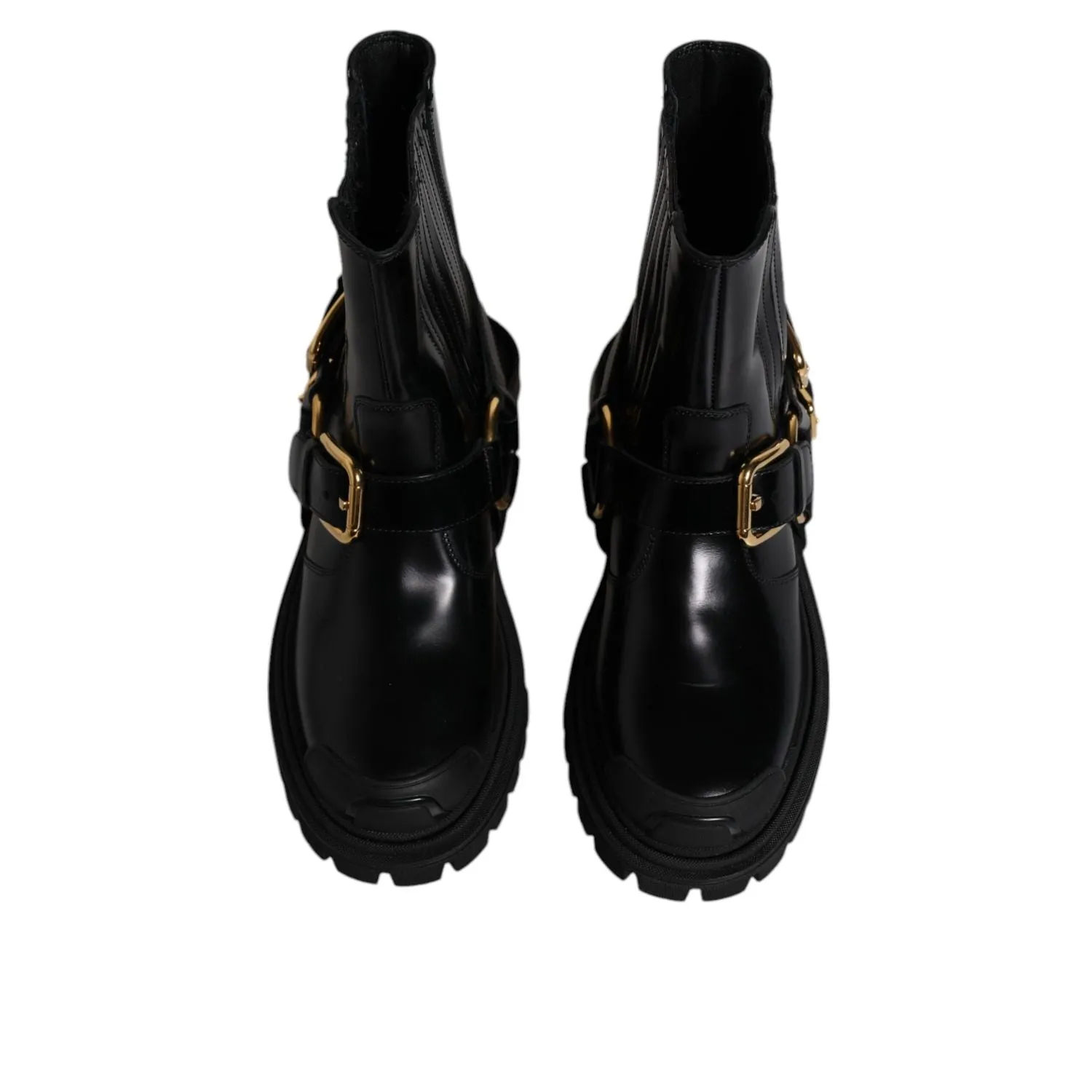 Bottom Shoes Flats Dolce & Gabbana Black Leather Slip On Stretch Trekking Boots Shoes