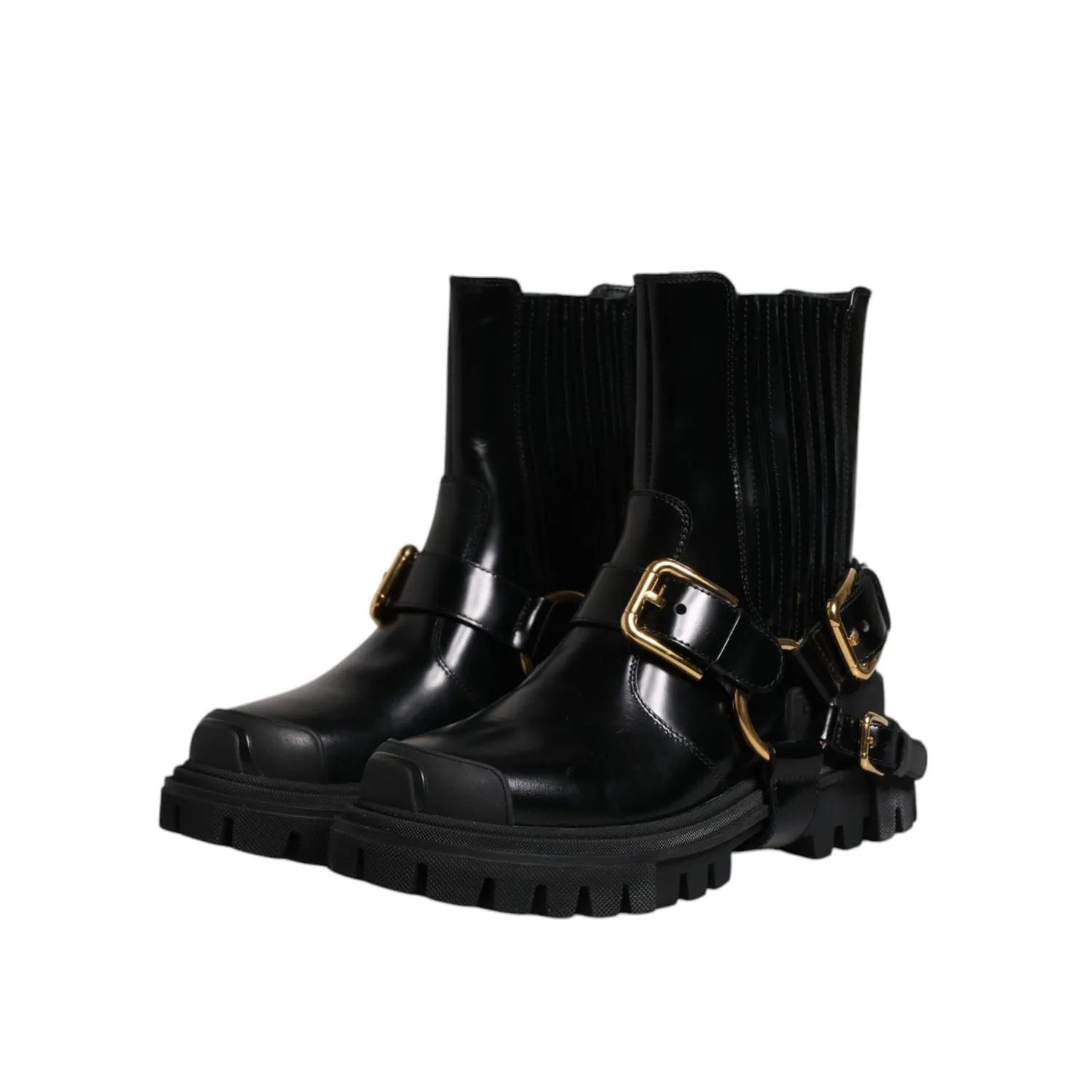 Dolce & Gabbana Black Leather Slip On Stretch Trekking Boots Shoes Speed Shoes For Flat Feet