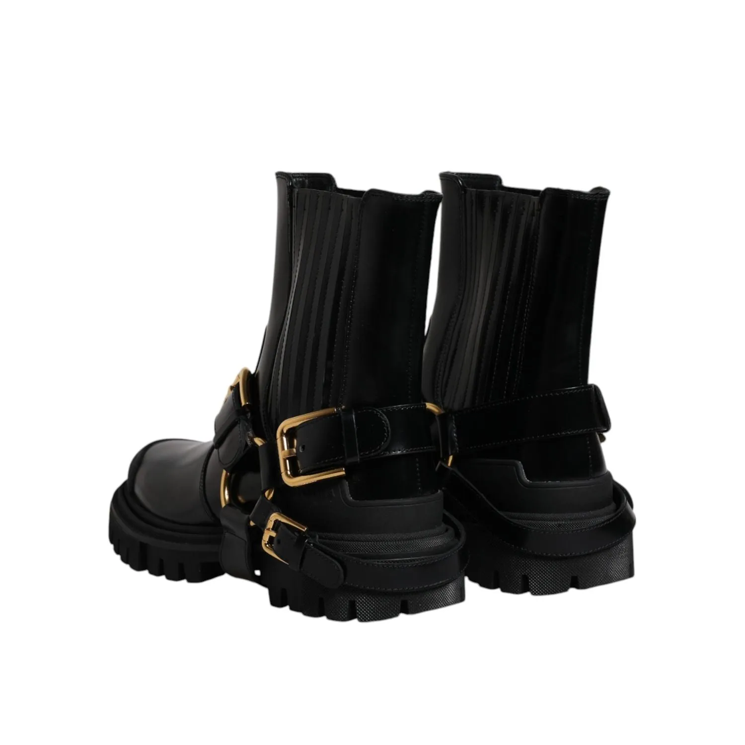 Dolce & Gabbana Black Leather Slip On Stretch Trekking Boots Shoes Indian Flat Shoes