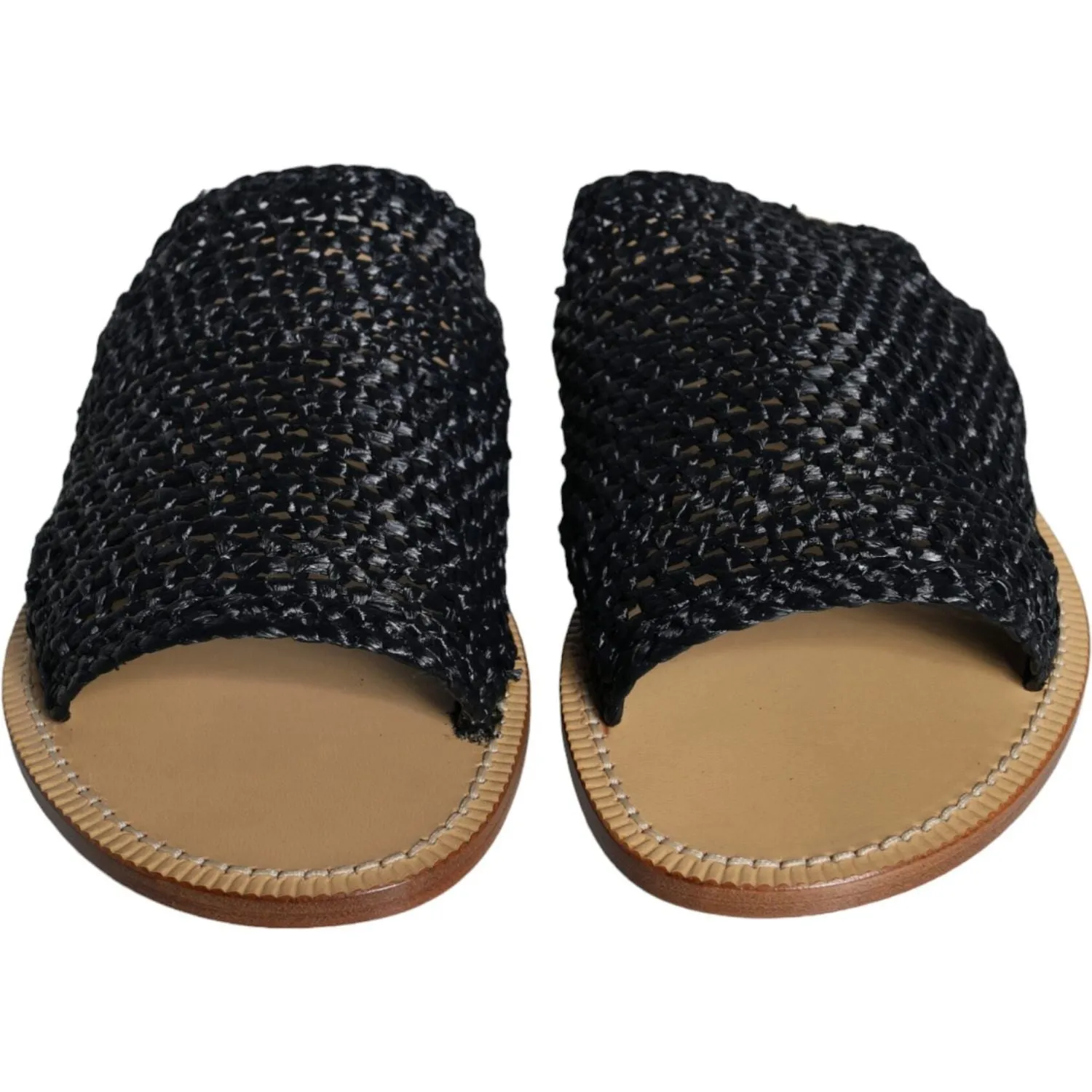 Dolce & Gabbana Black Monochrome Braided Raffia Slides Shoes Resort Grenada