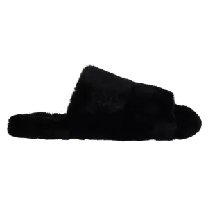 Sandals Plantation Dolce & Gabbana Black Polyester Faux Fur Mens Flats Sandals Shoes