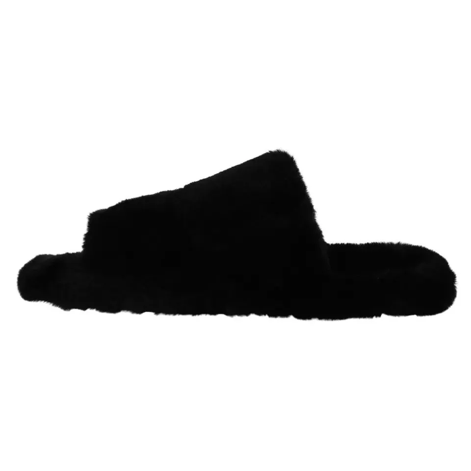 Wedding Shoes Sandals Dolce & Gabbana Black Polyester Faux Fur Mens Flats Sandals Shoes