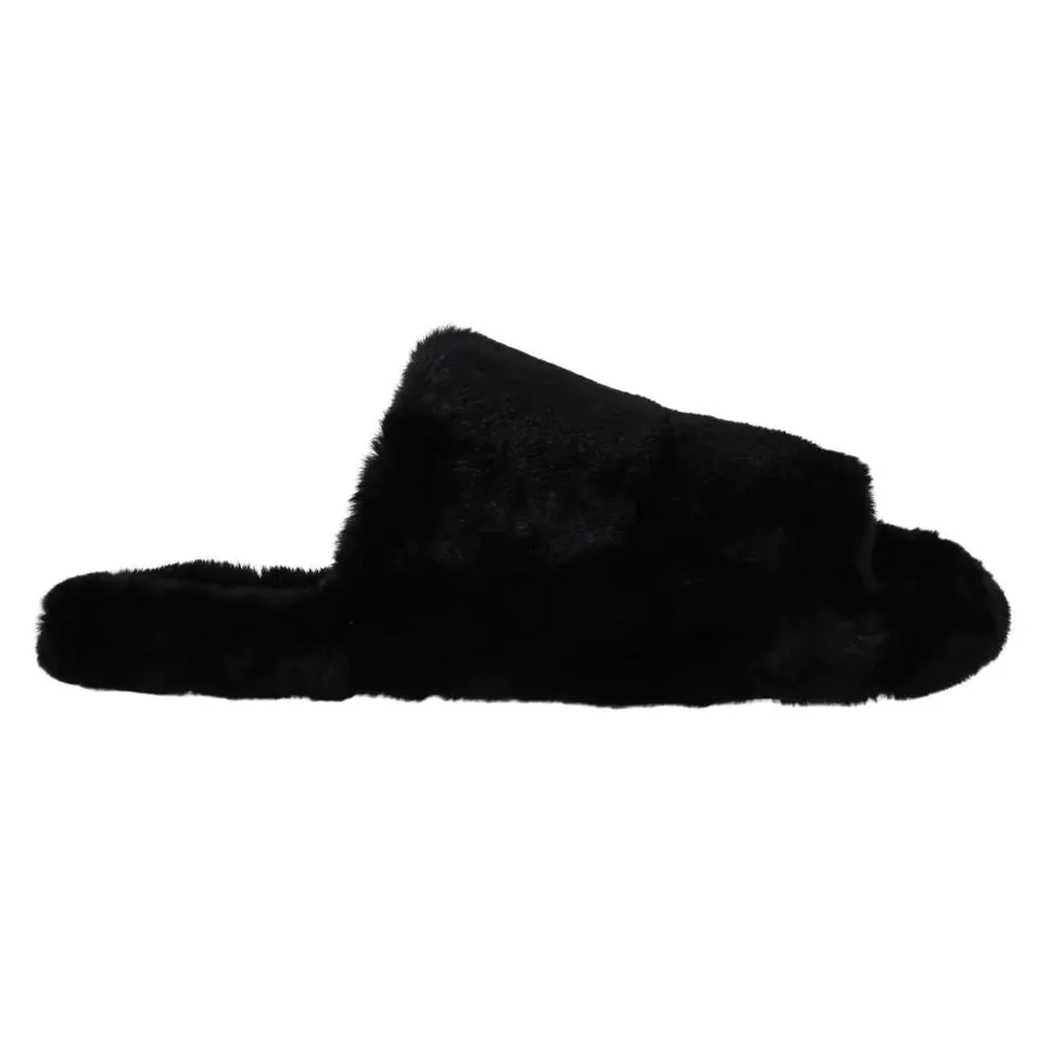Dolce & Gabbana Black Polyester Faux Fur Mens Flats Sandals Shoes Jeans And Sandals