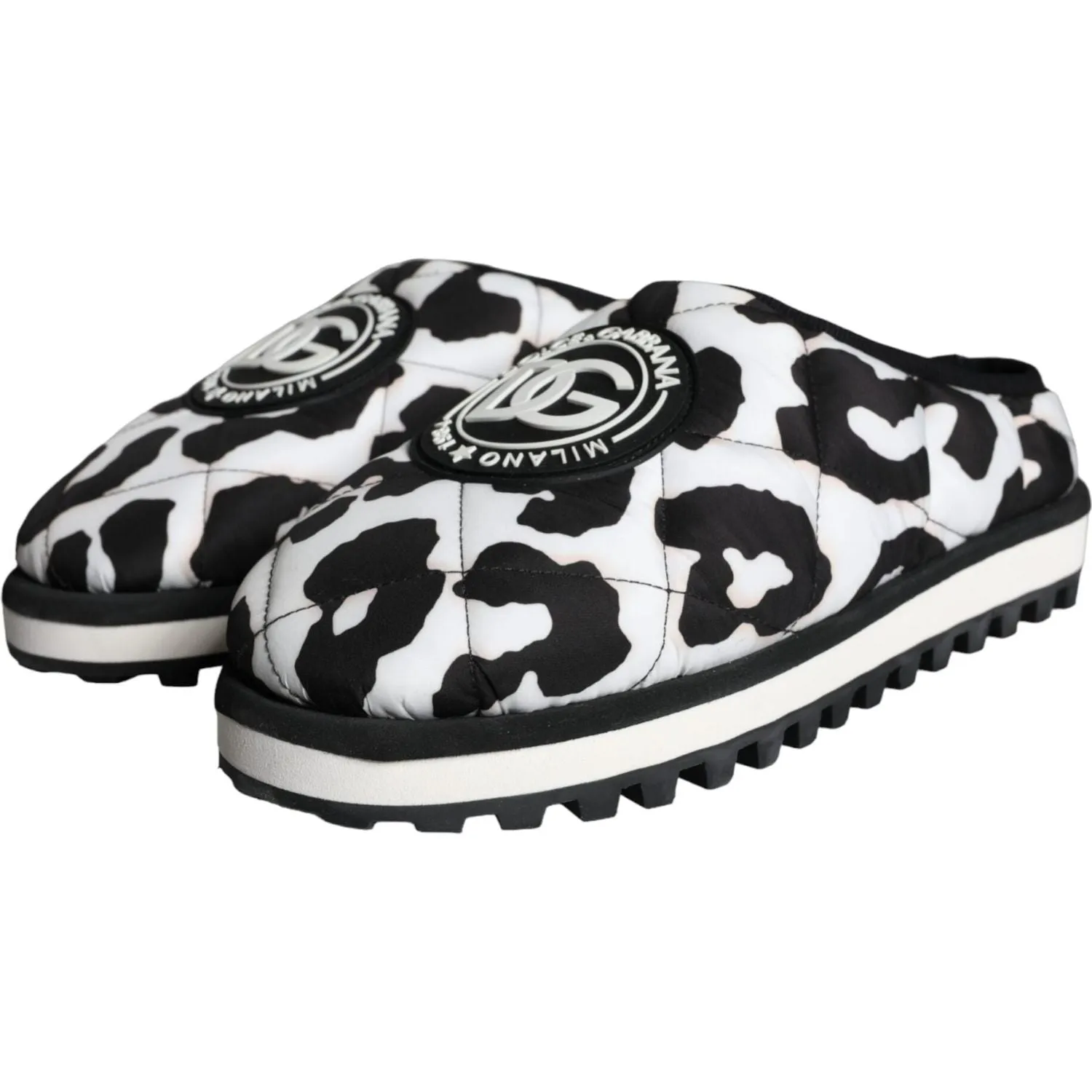 Dolce & Gabbana Black White Quilted Logo Sandals Slides Shoes Bike Sandals