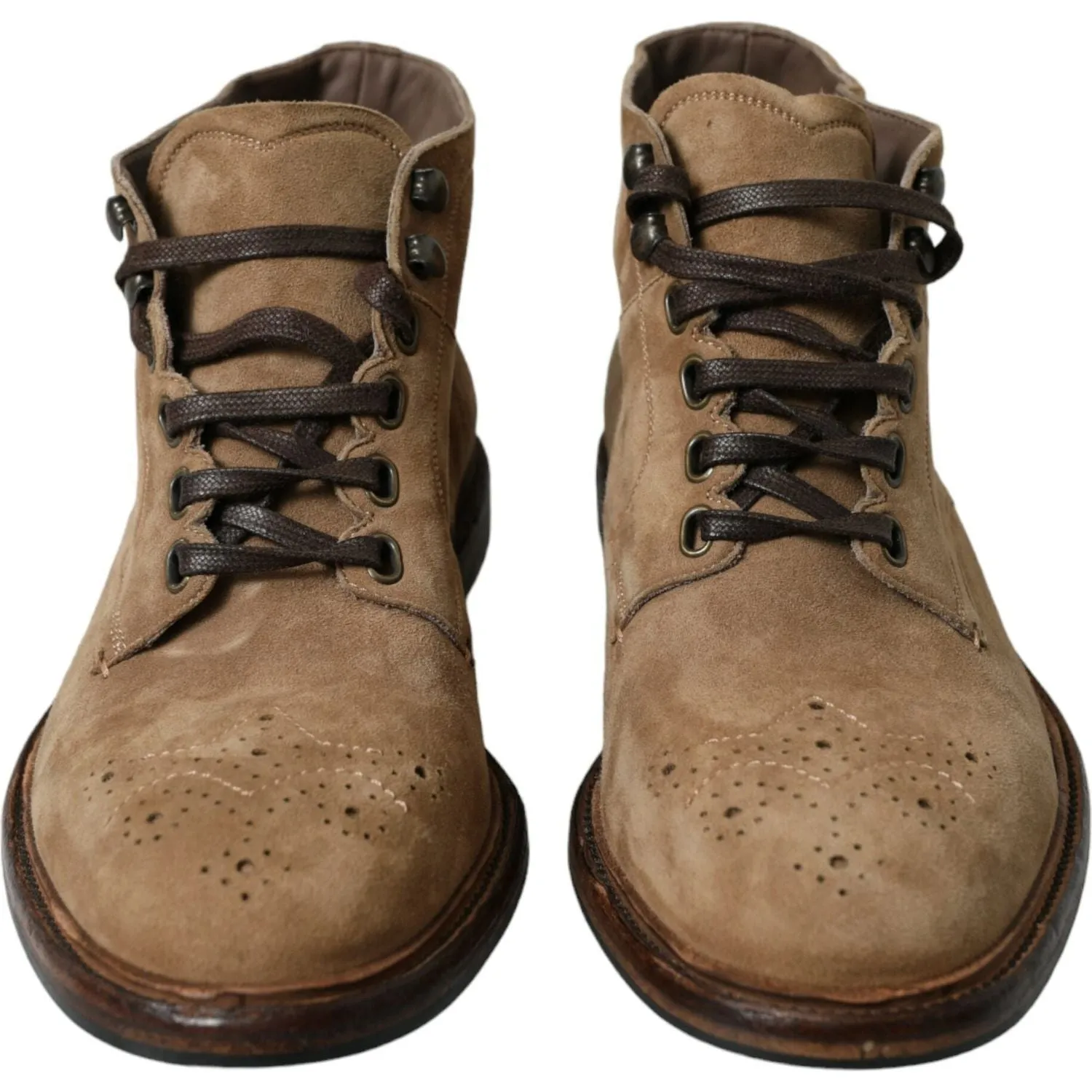 Dolce & Gabbana Brown Leather Lace Up Ankle Boots Shoes Ostrich Skin Cowgirl Boots