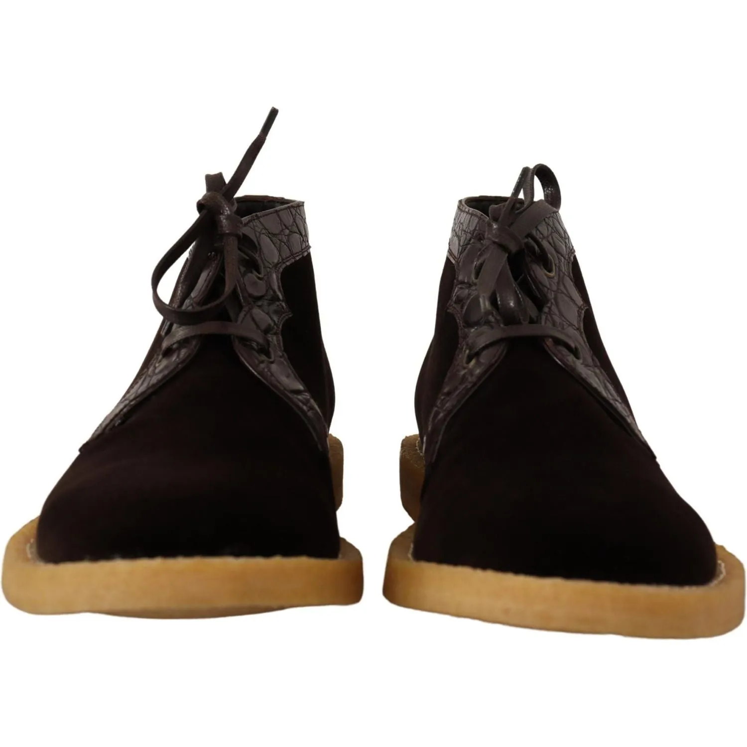 Laced Boots Dolce & Gabbana Brown Velvet Exotic Leather Boots