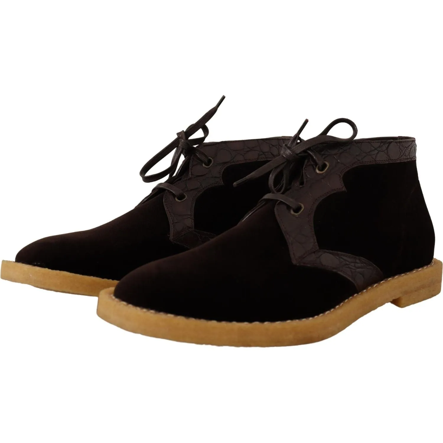 Dolce & Gabbana Brown Velvet Exotic Leather Boots Hitech Boots