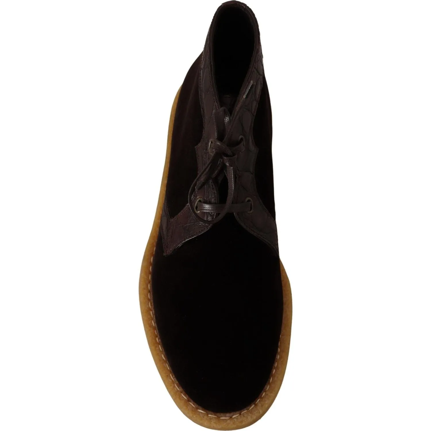 Dolce & Gabbana Brown Velvet Exotic Leather Boots Rhinestone Western Boots