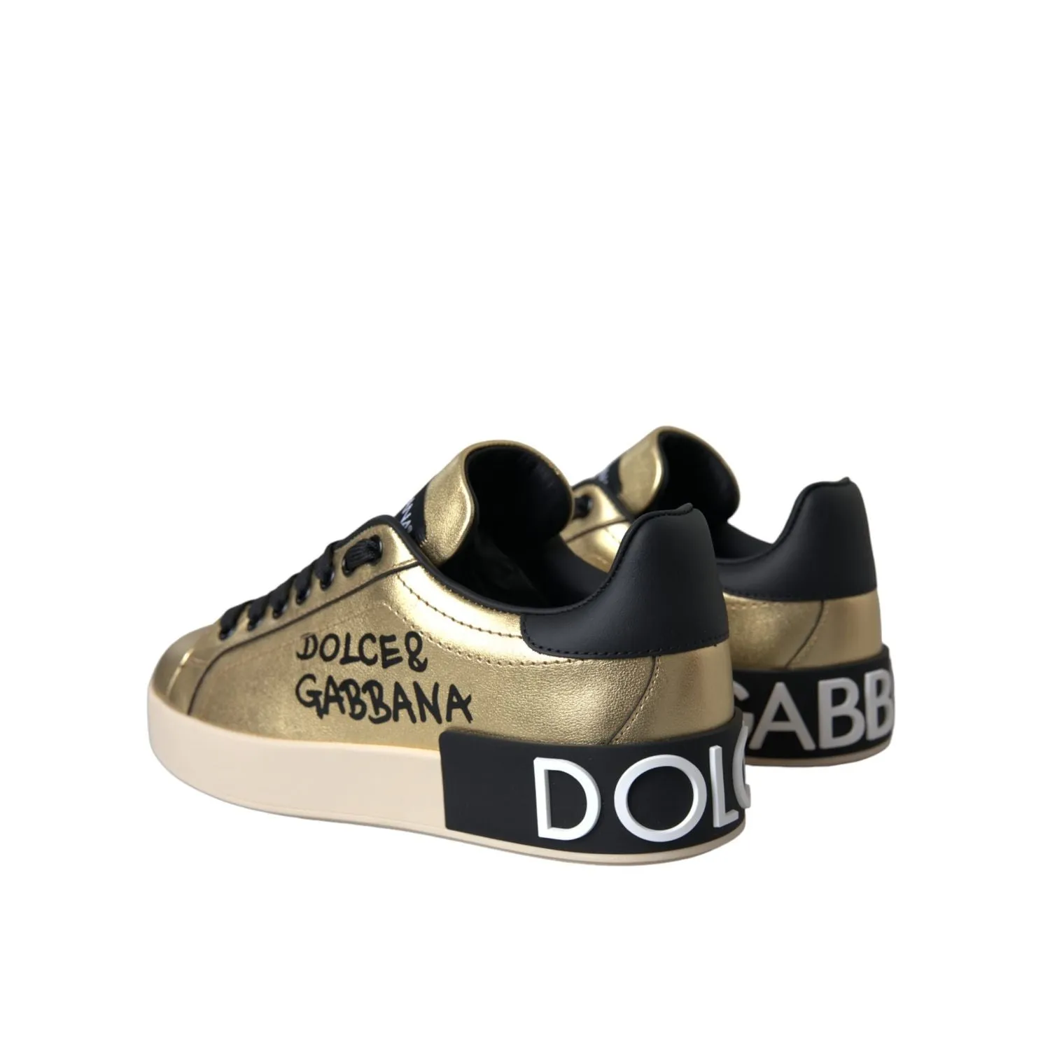 Dolce & Gabbana Gold Portofino Calf Leather Sneakers Women Shoes Level Sneakers