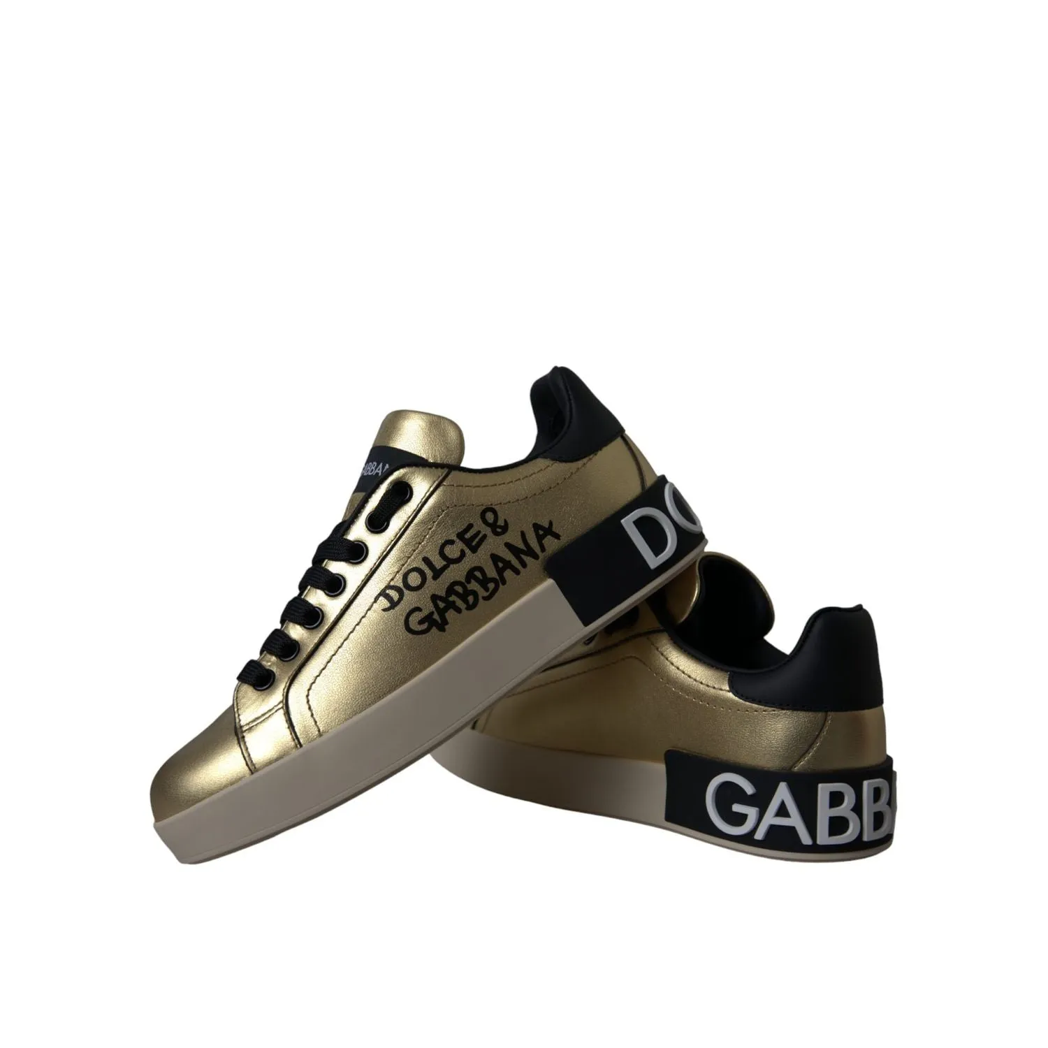 Dolce & Gabbana Gold Portofino Calf Leather Sneakers Women Shoes Sneakers Online Store