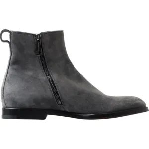 Hobnailed Boots Dolce & Gabbana Gray Leather Men Ankle Boots Shoes
