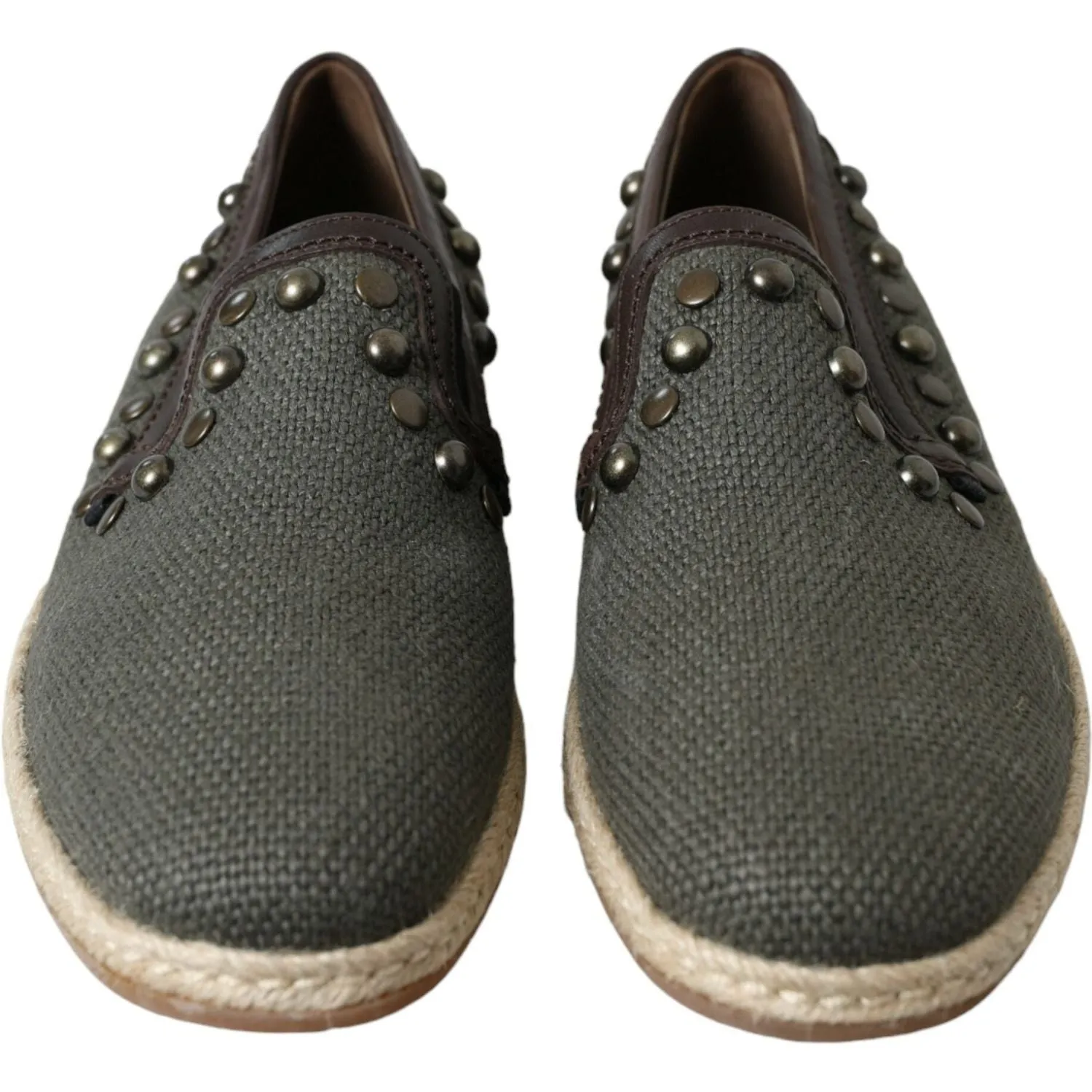 Country Store Slippers Dolce & Gabbana Gray Linen Leather Studded Loafers Shoes