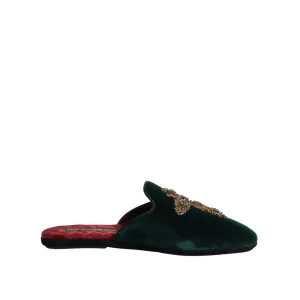 Dolce & Gabbana Green Velvet Cross Embellished Slippers Shoes Sandals Toms