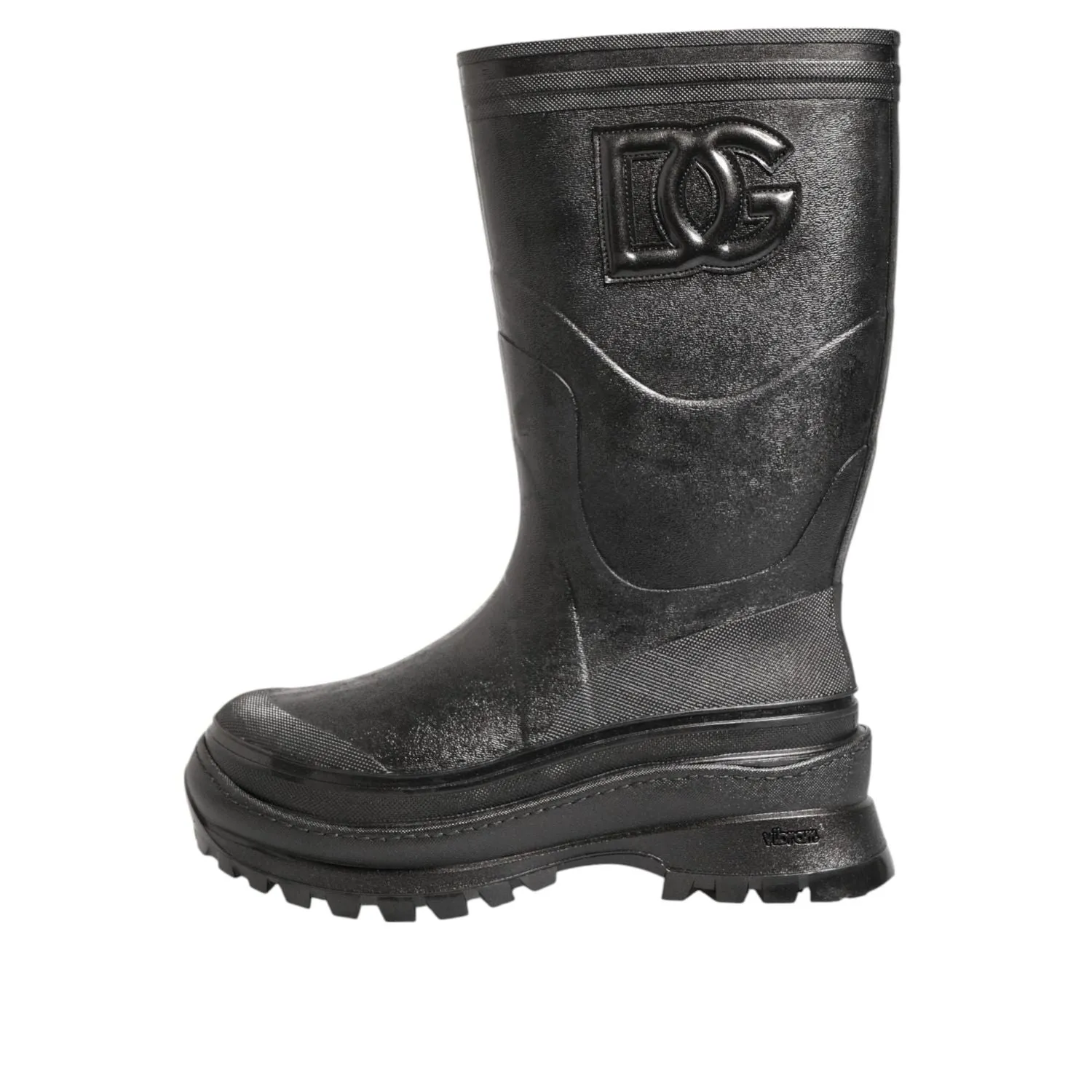 Dolce & Gabbana Metallic Black Pull On Rain Boots Men Shoes Light Hunting Boots