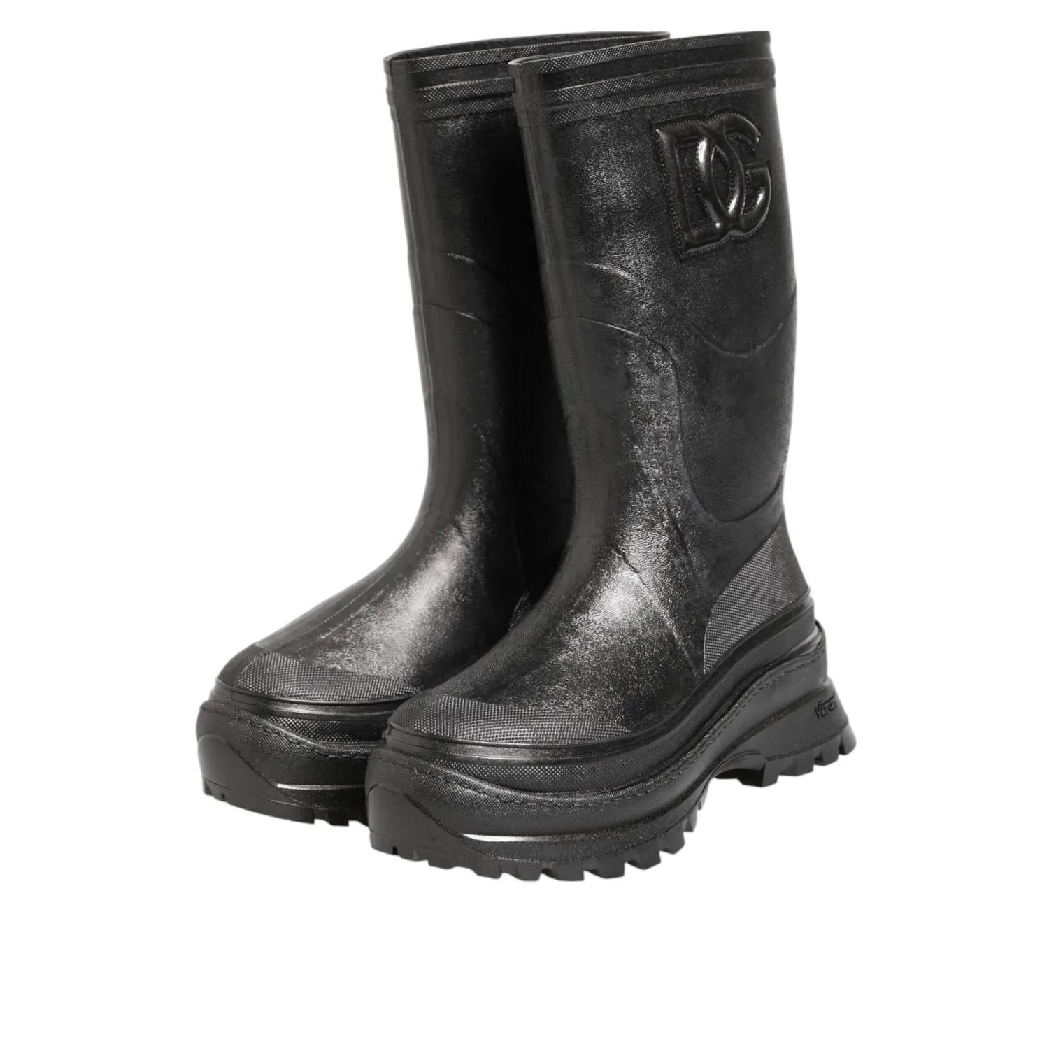Dolce & Gabbana Metallic Black Pull On Rain Boots Men Shoes Red Hunter Rubber Boots