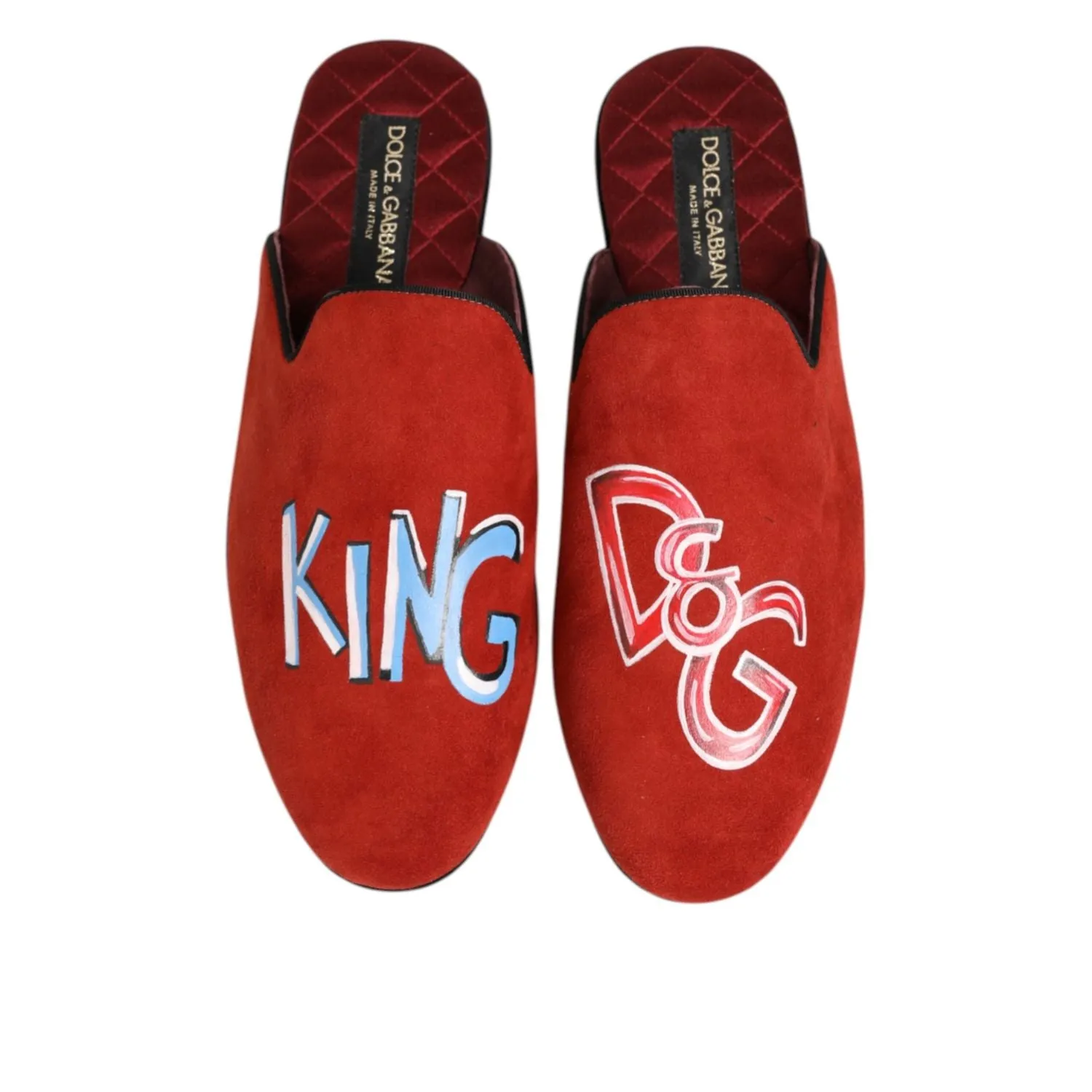 Dolce & Gabbana Red Suede DG King Men House Slippers Shoes Fancy Flat Sandals